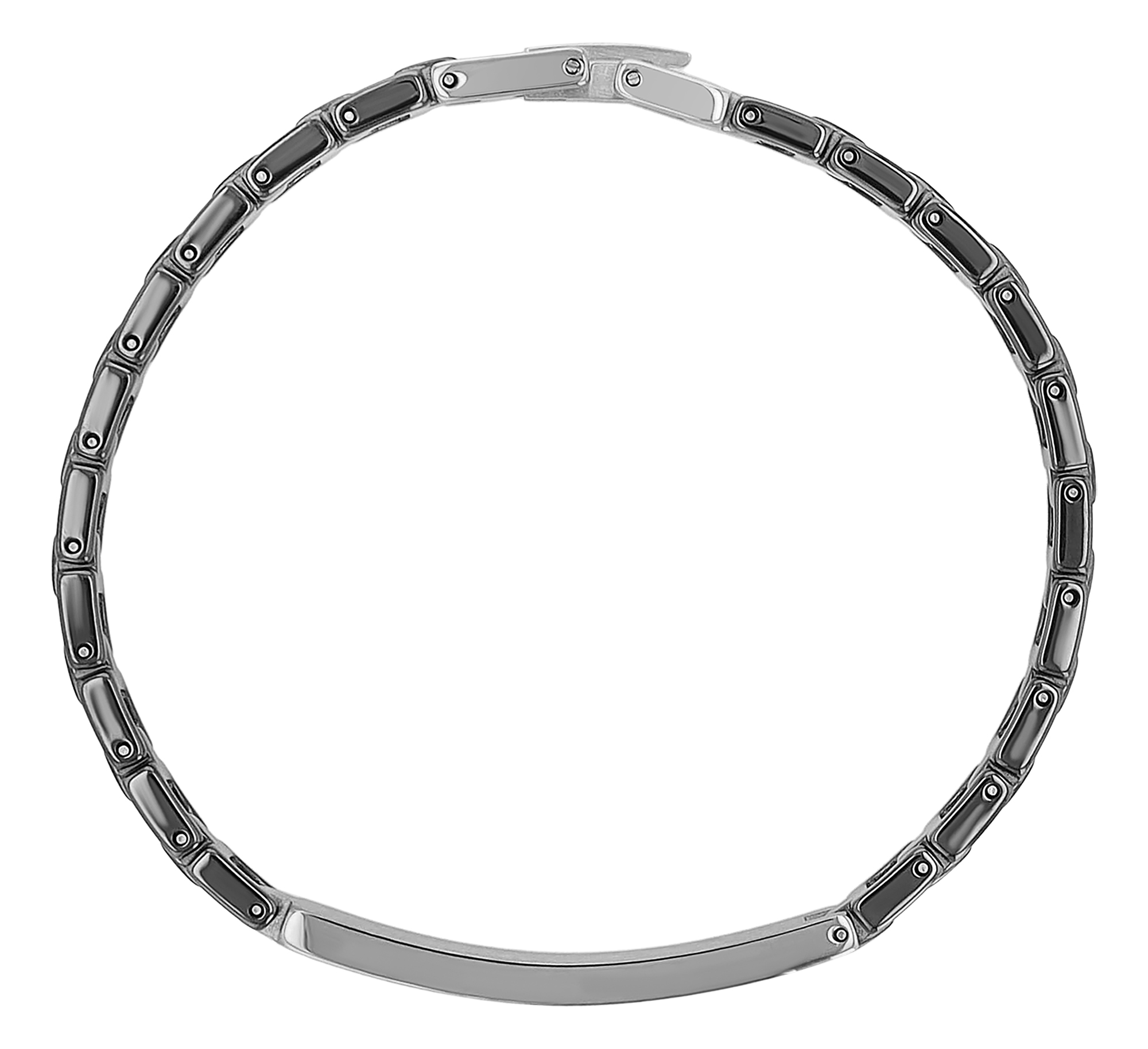"Seoa" Edelstahl-Keramik ID-Armband, 18cm, Gravurplatte, schwarz/ silberfarben