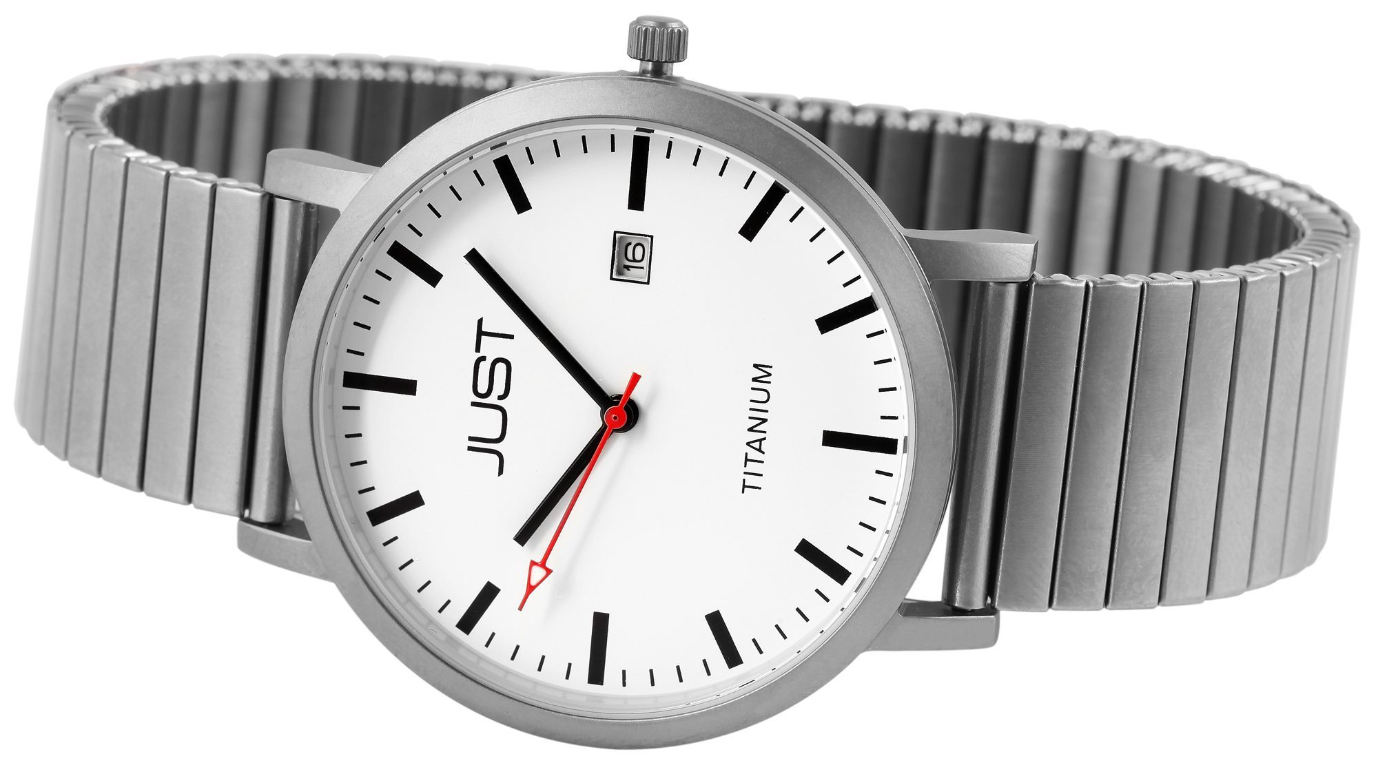 Just Herrenuhr mit Zugarmband, Titan, 5 ATM, weißes ZB