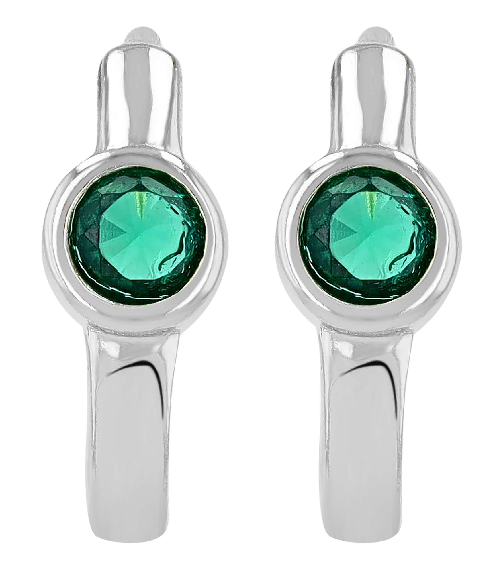 "Mexine" 925/- Echt Silber Mini Creole/ Huggie Ø 9 mm, grünen Zirkoniastein, rhodiniert