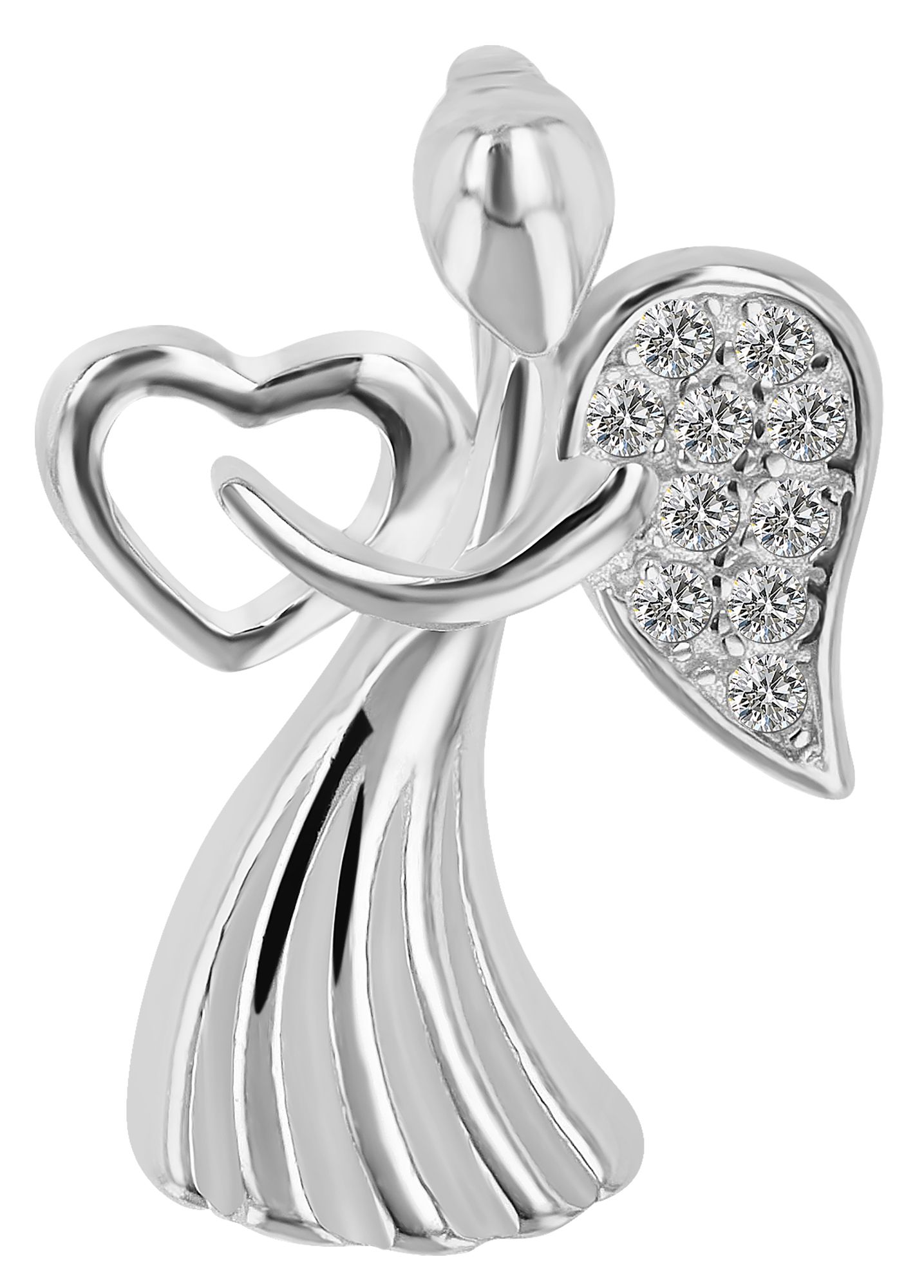 "Sade", 925/- Echt Silber Anhänger - Engel/ Herz, Zirkonia, rhodiniert