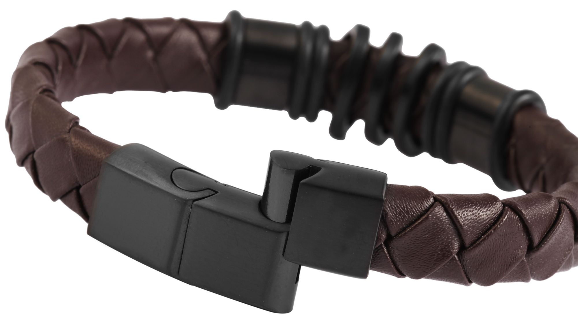 Akzent Echtlederarmband mit Edelstahlelement, braun u. schwarz