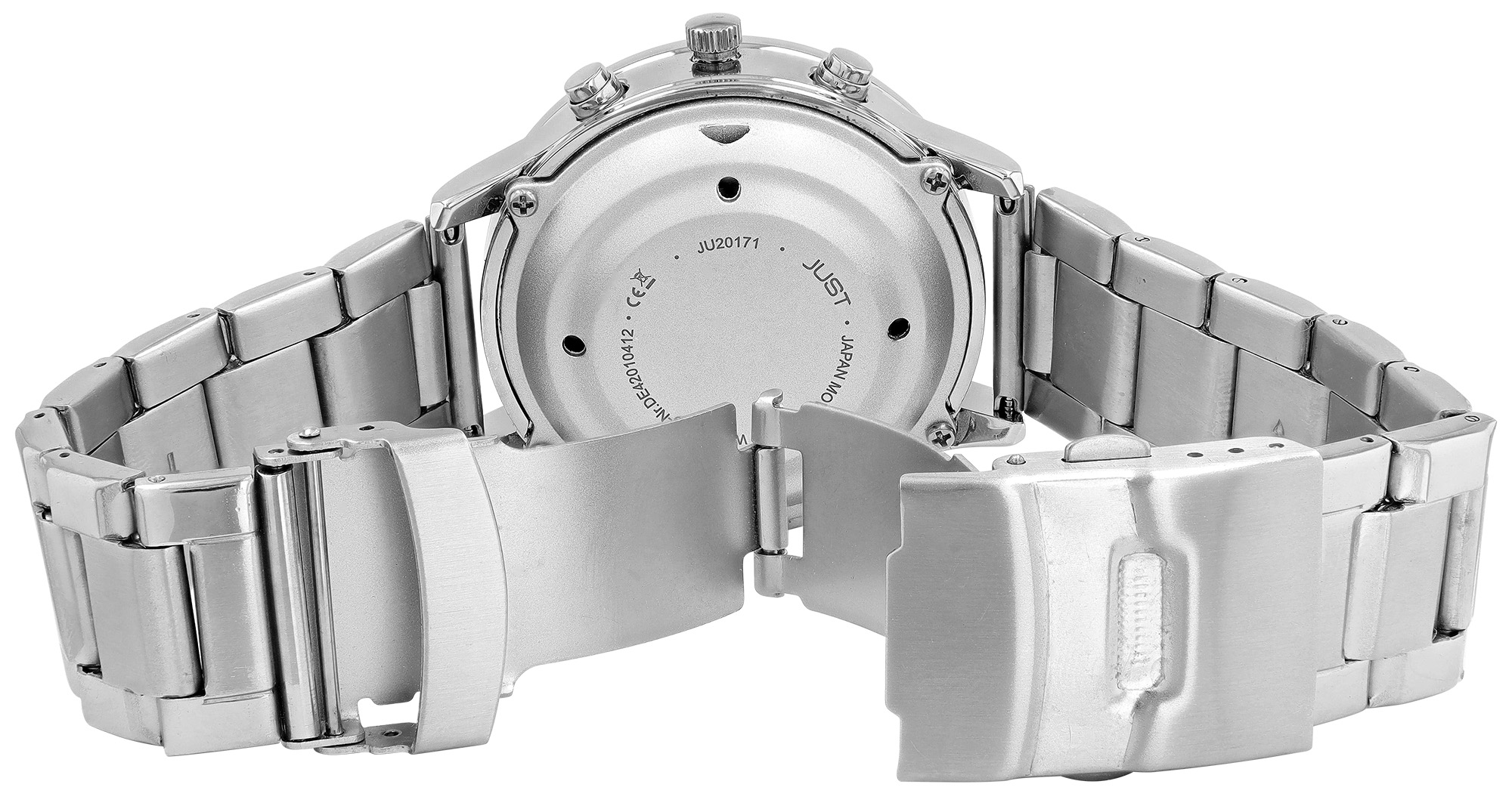 Just "VITA Voice" sprechende Funk-Uhr Ø 41 mm, Edelstahl Gliederarmband, silberfarben/weiß
