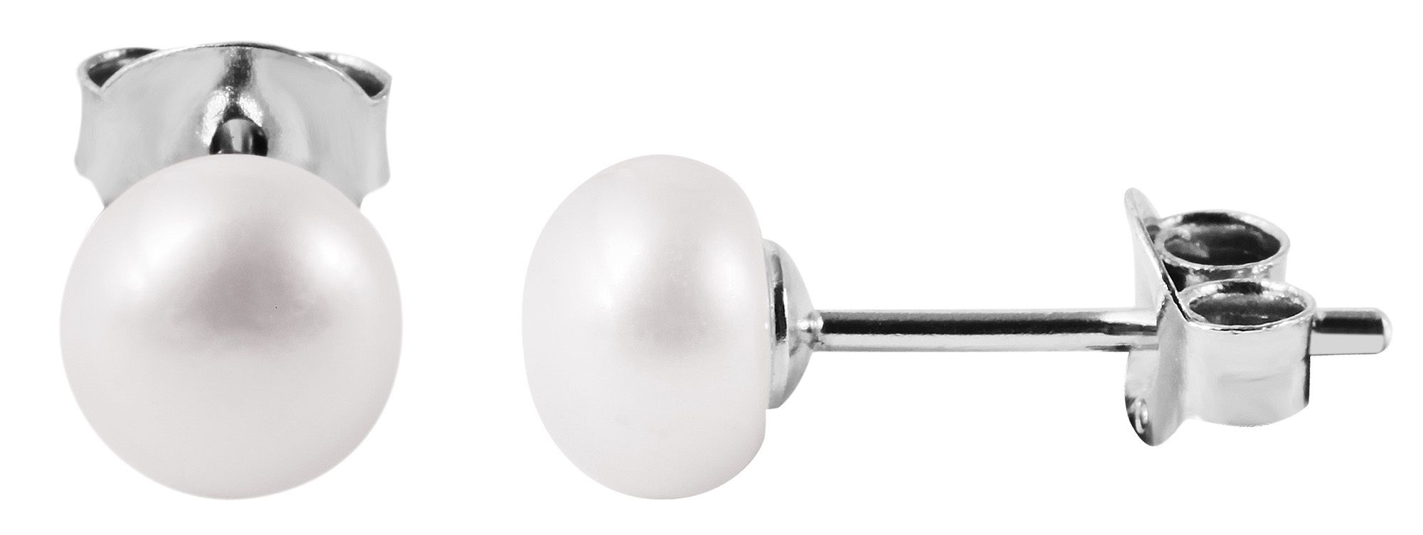 "Paula" 925/- Echtsilber Ohrstecker - Süßwasserperle Ø 6 mm, rhodiniert