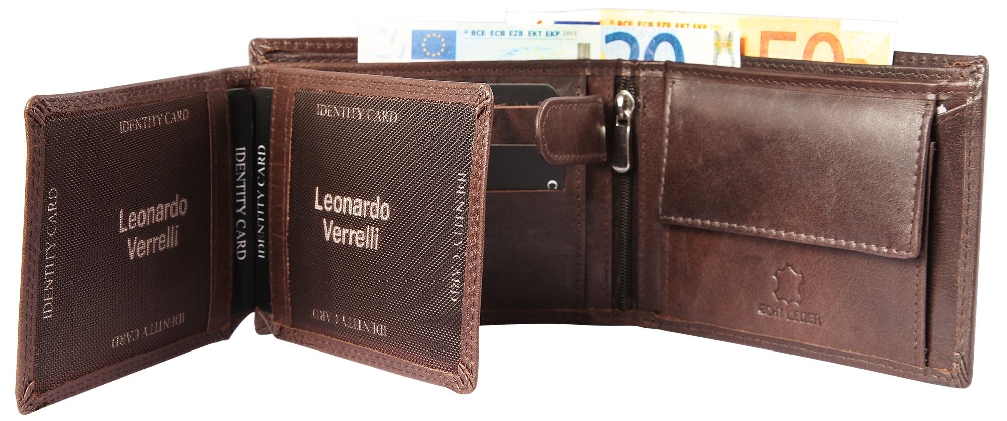 Leonardo Verrelli Herrengeldbörse aus Echt Leder in braun