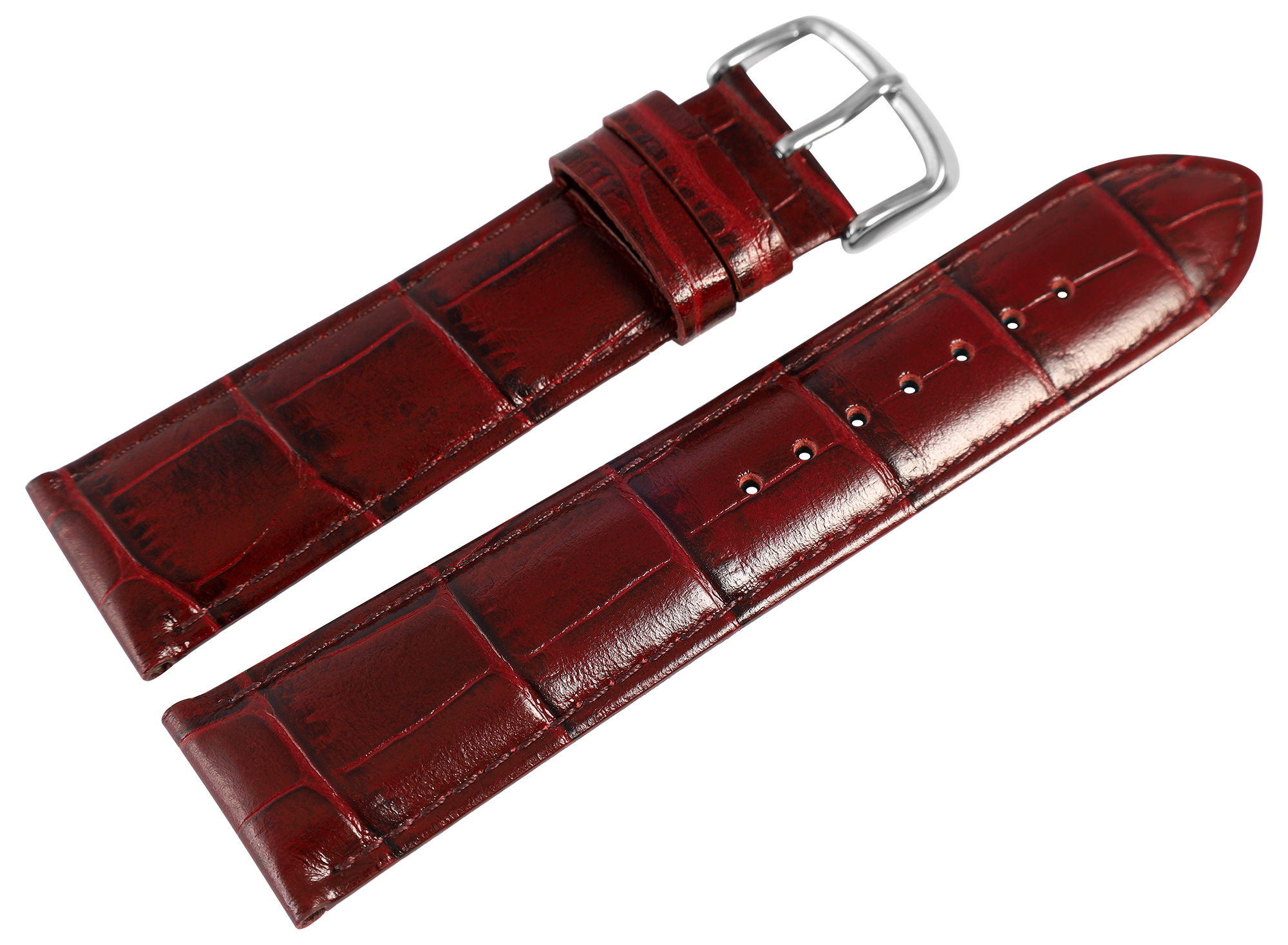 Uhrenarmband aus Echt Leder, Kroko-Optik, bordeauxrot, 20 mm