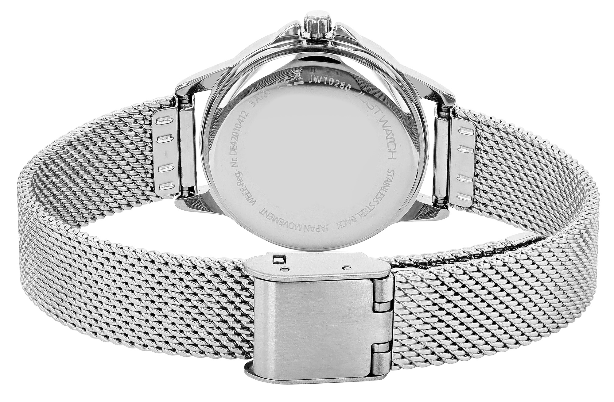 Just Watch "Käthe" Damenuhr Ø 29 mm, Edelstahl Meshband, silberfarben/ weiß