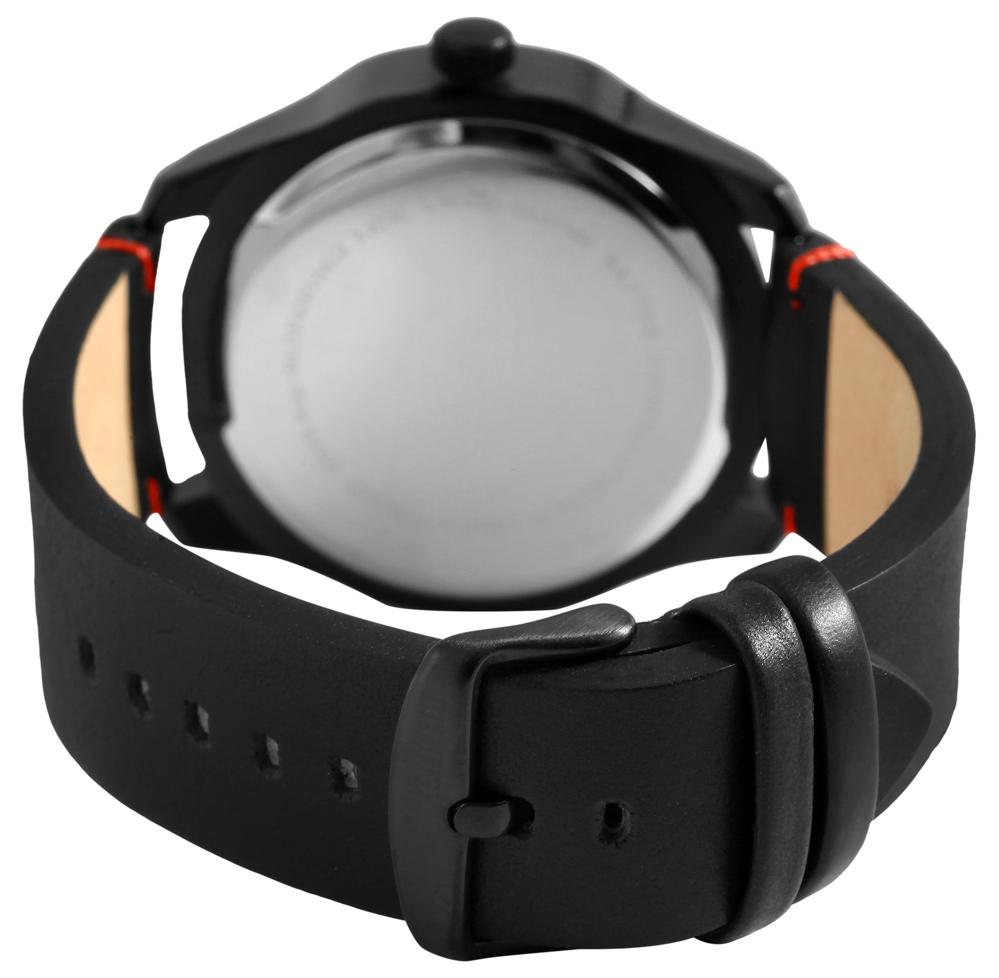 Raptor Herrenuhr "Charley" mit Echtlederarmband, Datumsanzeige, schwarz/rot