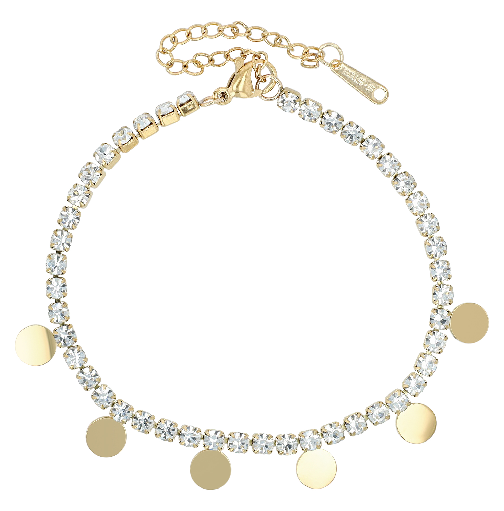 "Taline" Edelstahl Tennisarmband, Gravurplättchen, goldfarben, 17,5 cm