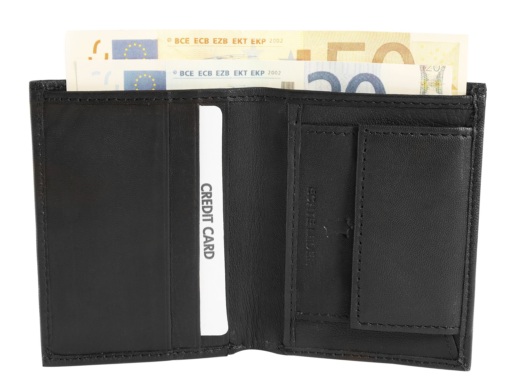 Excellanc Mini-Geldbörse aus Echtleder, Hochformat, schwarz mit blauer Naht