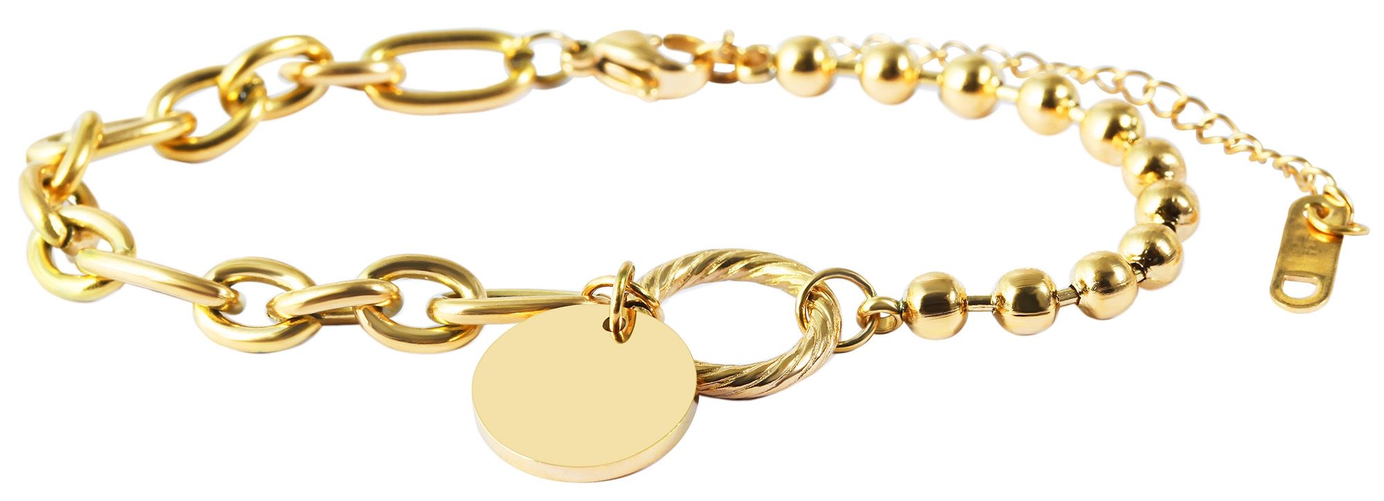 "Baiba" Edelstahl Armband mit Gravurmünze, 17+3 cm, goldfarben