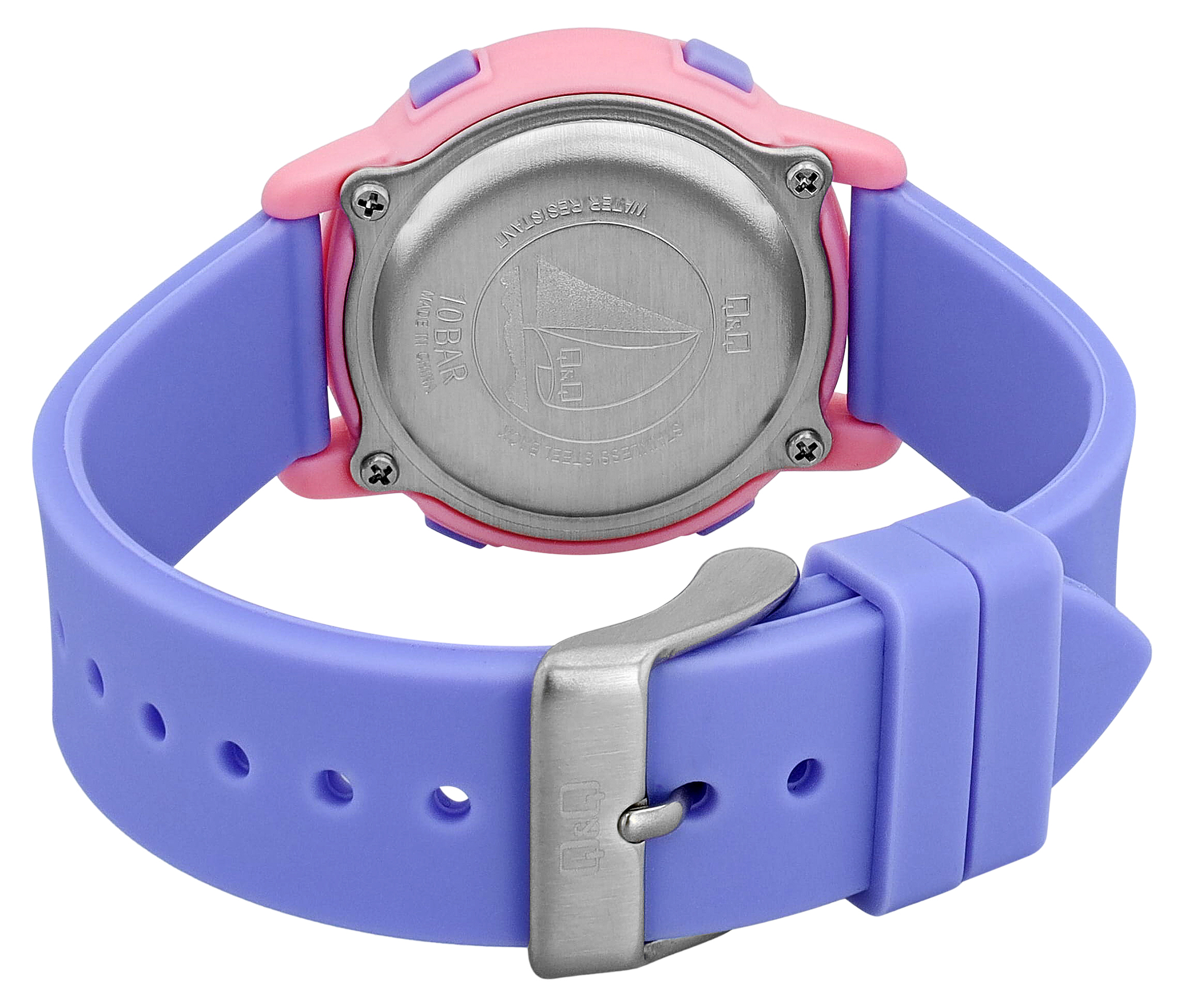 Q&Q Kinder/Jugend Digitaluhr, Kunststoff, Resinband, lila/rosa, 10 ATM, Ø 34 mm
