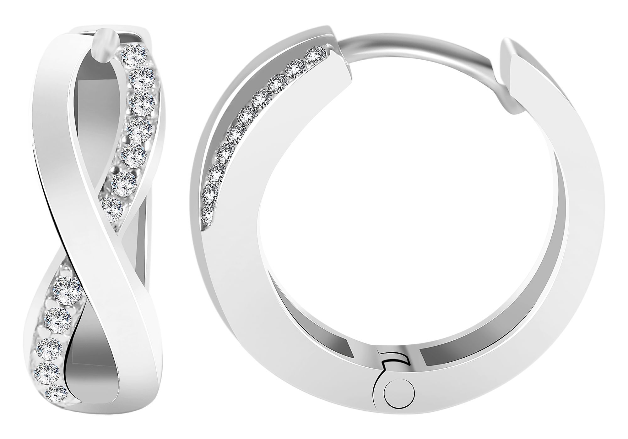 "Alelia" 925/- Echt Silber Klapp-Creolen - Infinity Ø 13 mm, Zirkonia, rhodiniert