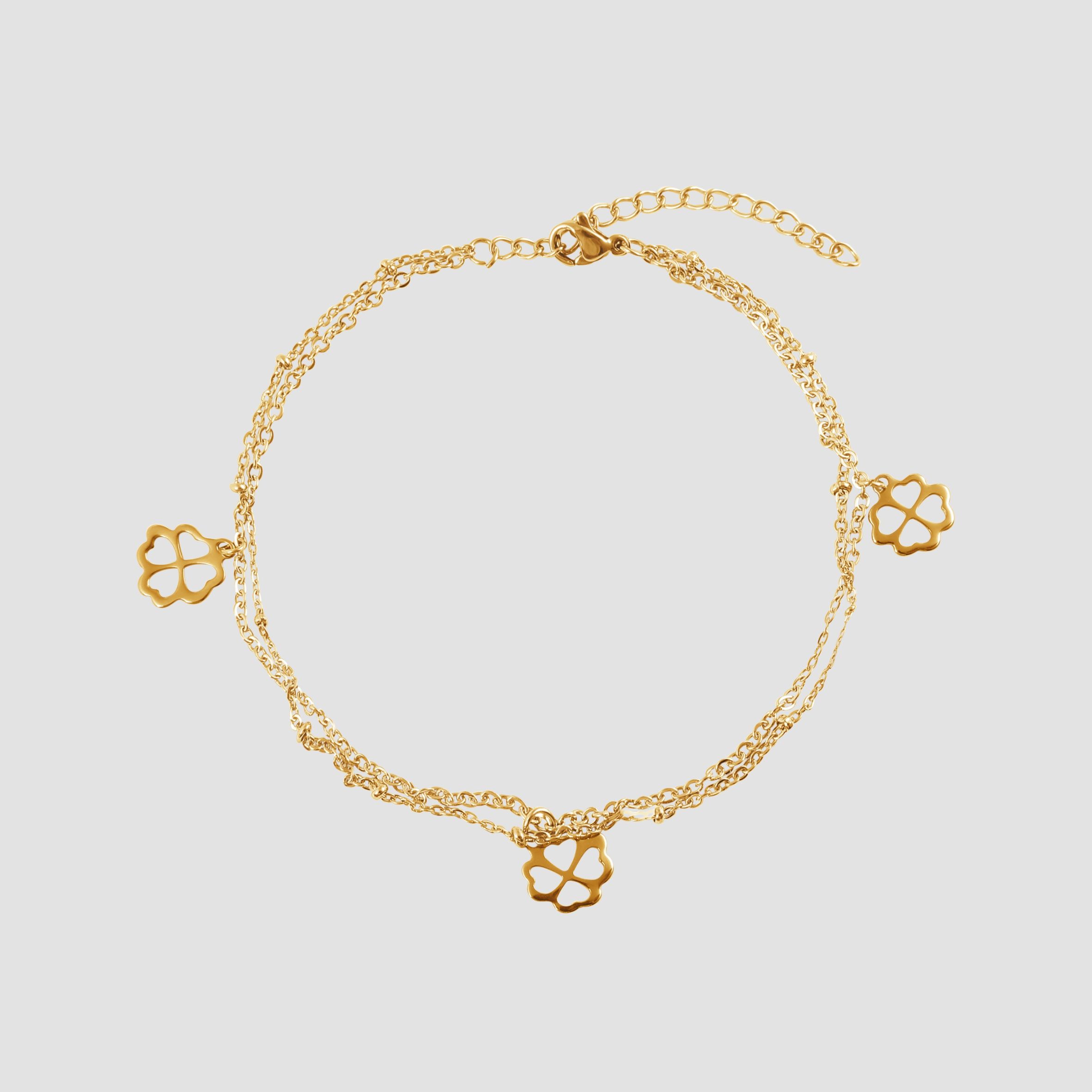 Akzent Edelstahl Fußkette, Kleeblatt, goldfarbig