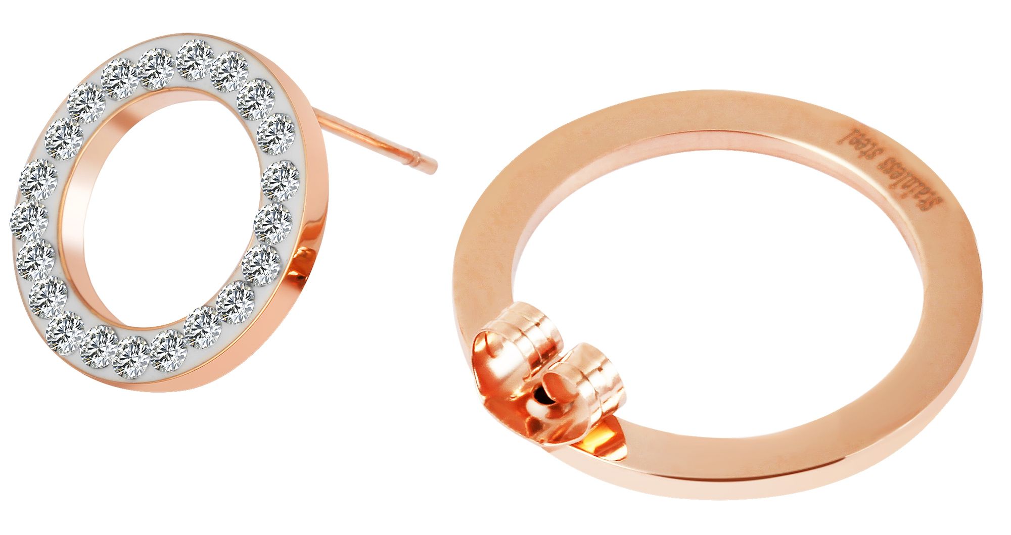 Akzent Ohrstecker, Edelstahl, Similibesatz, roségoldfarben