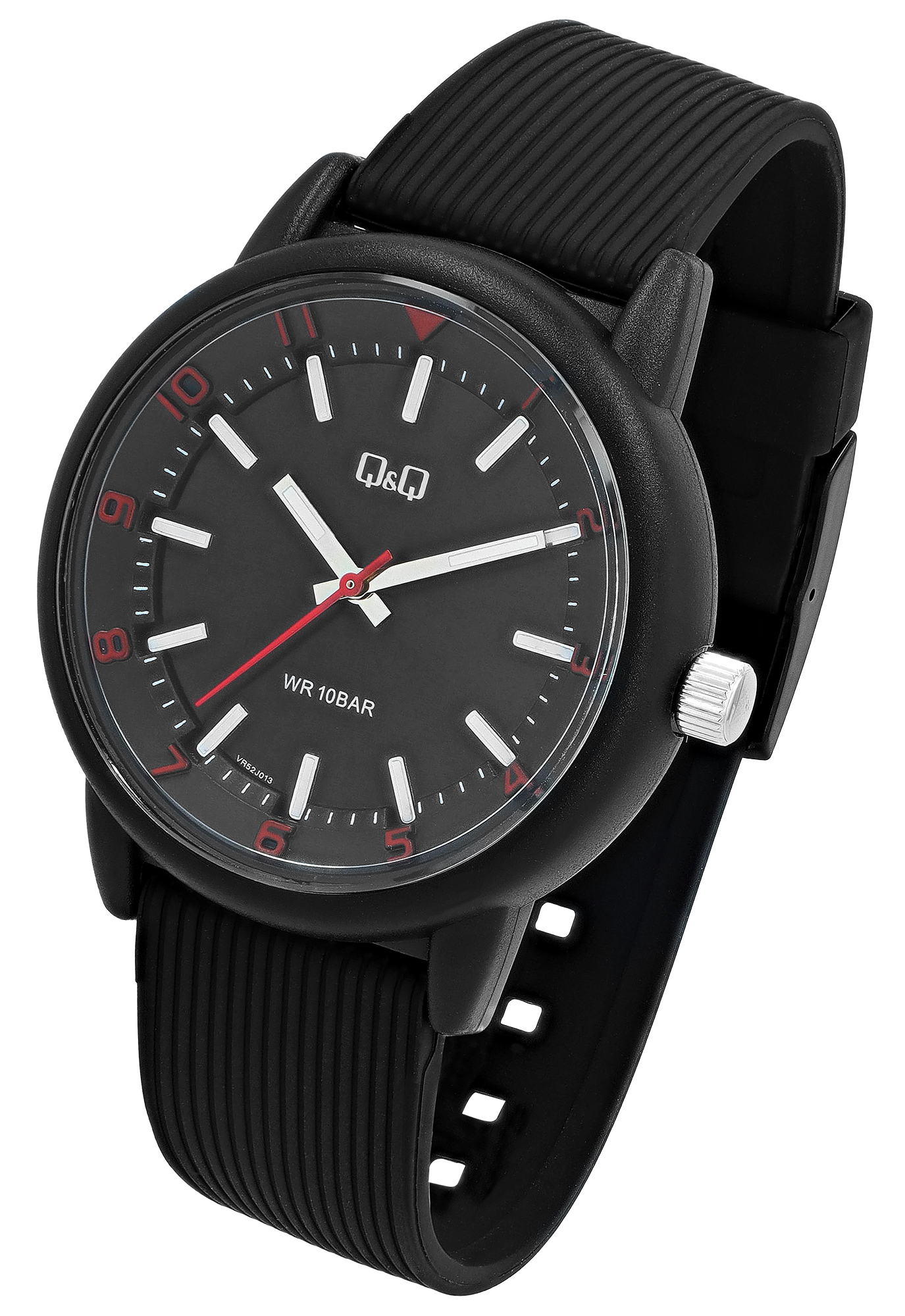 Q&Q Herrenuhr, Kunststoff, Silikonarmband, schwarz/rot, 10 ATM, Ø 42 mm