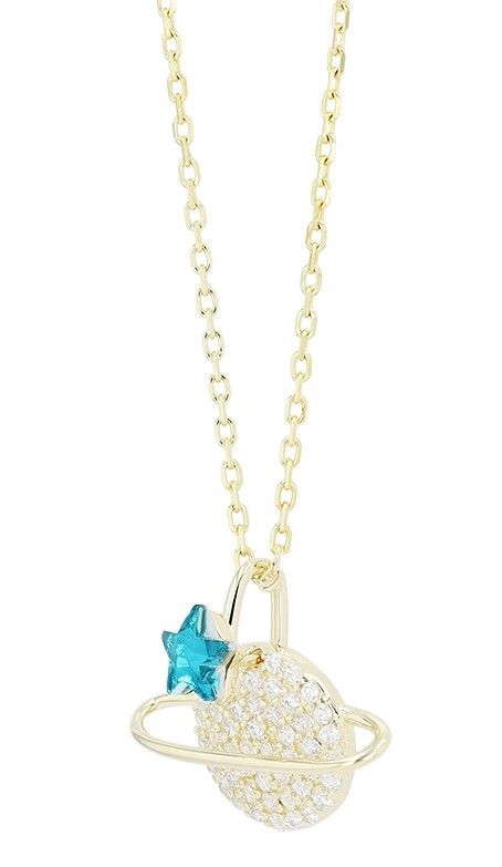 925/- Echt Silber Kette mit Anhänger Planet "Bony" mit Zirkonia, vergoldet