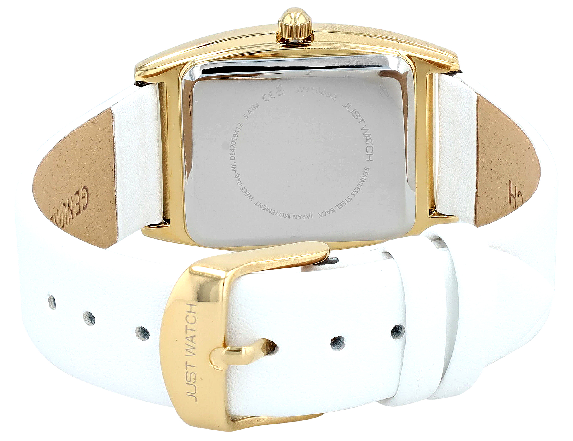 Just Watch Damenuhr mit Echtlederarmband, Tonneau, weiß/ goldfarben