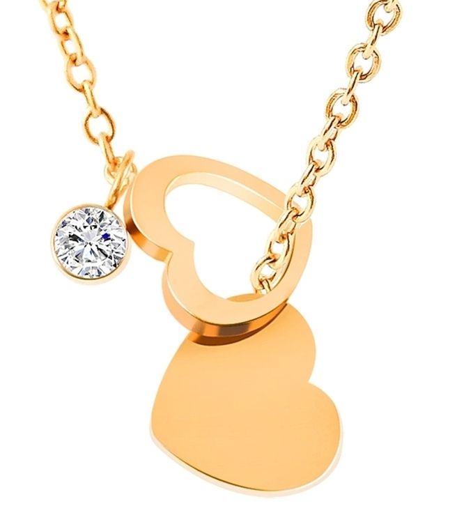 "Priscella" Edelstahl Kette mit Anhänger, Herz/ Similistein, goldfarben