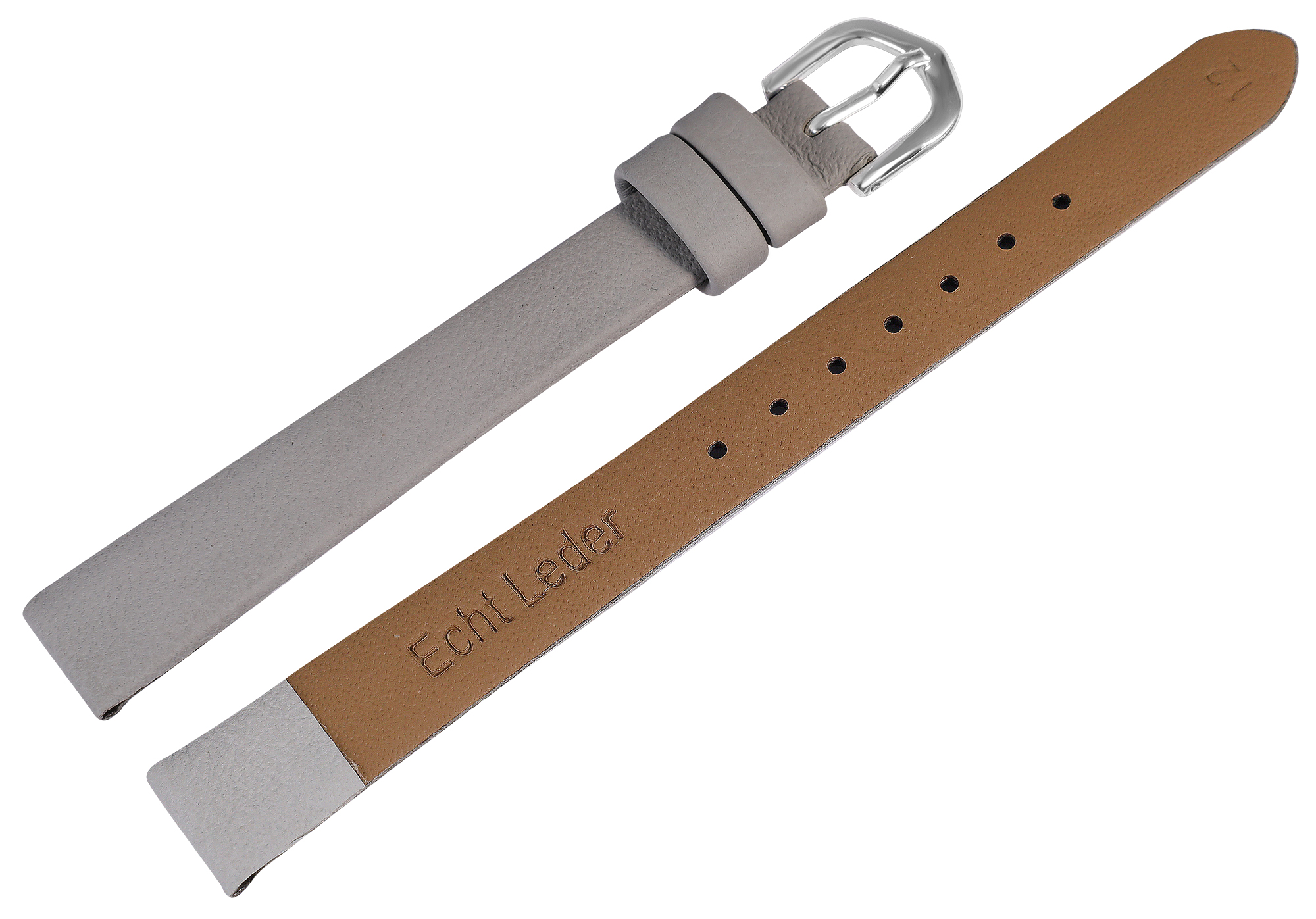 Echtleder-Uhrenarmband, nahtlos, grau, 14 mm