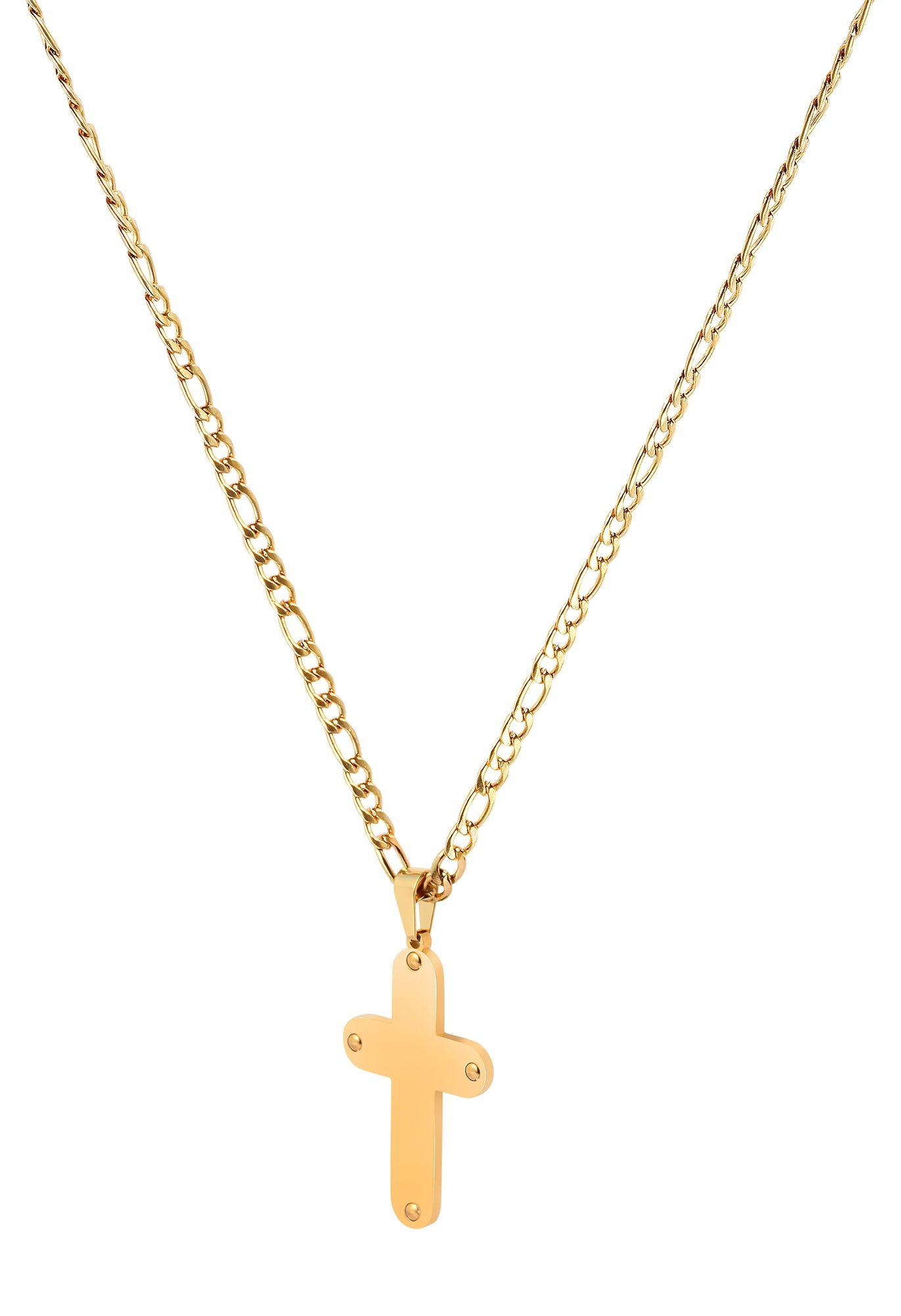 Akzent Kette mit Kreuzanhänger, Edelstahl, goldfarben