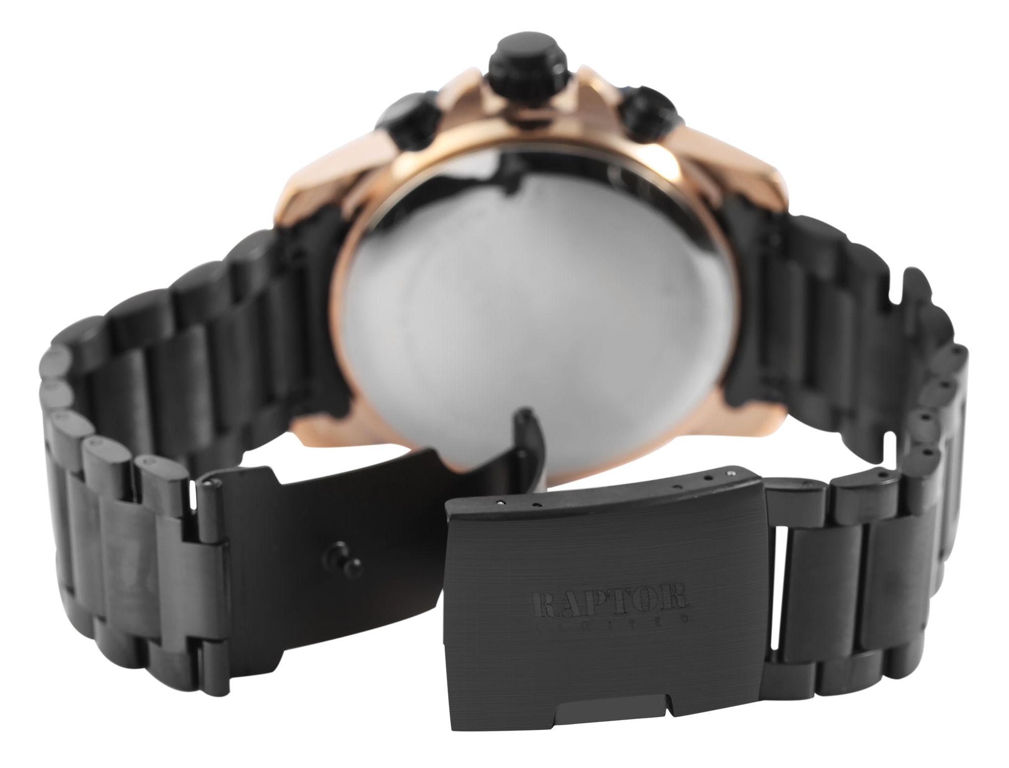Raptor Limited Herrenchronograph "Soheil" mit Edelstahlarmband, schwarz/roségoldfarben
