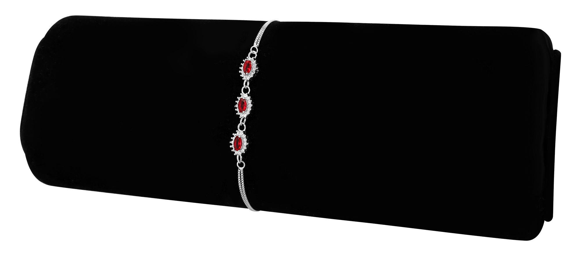 "Diana" 925/- Echt Silber Armband 17+3cm - Entourage Stil, Zirkonia - rot, rhodiniert