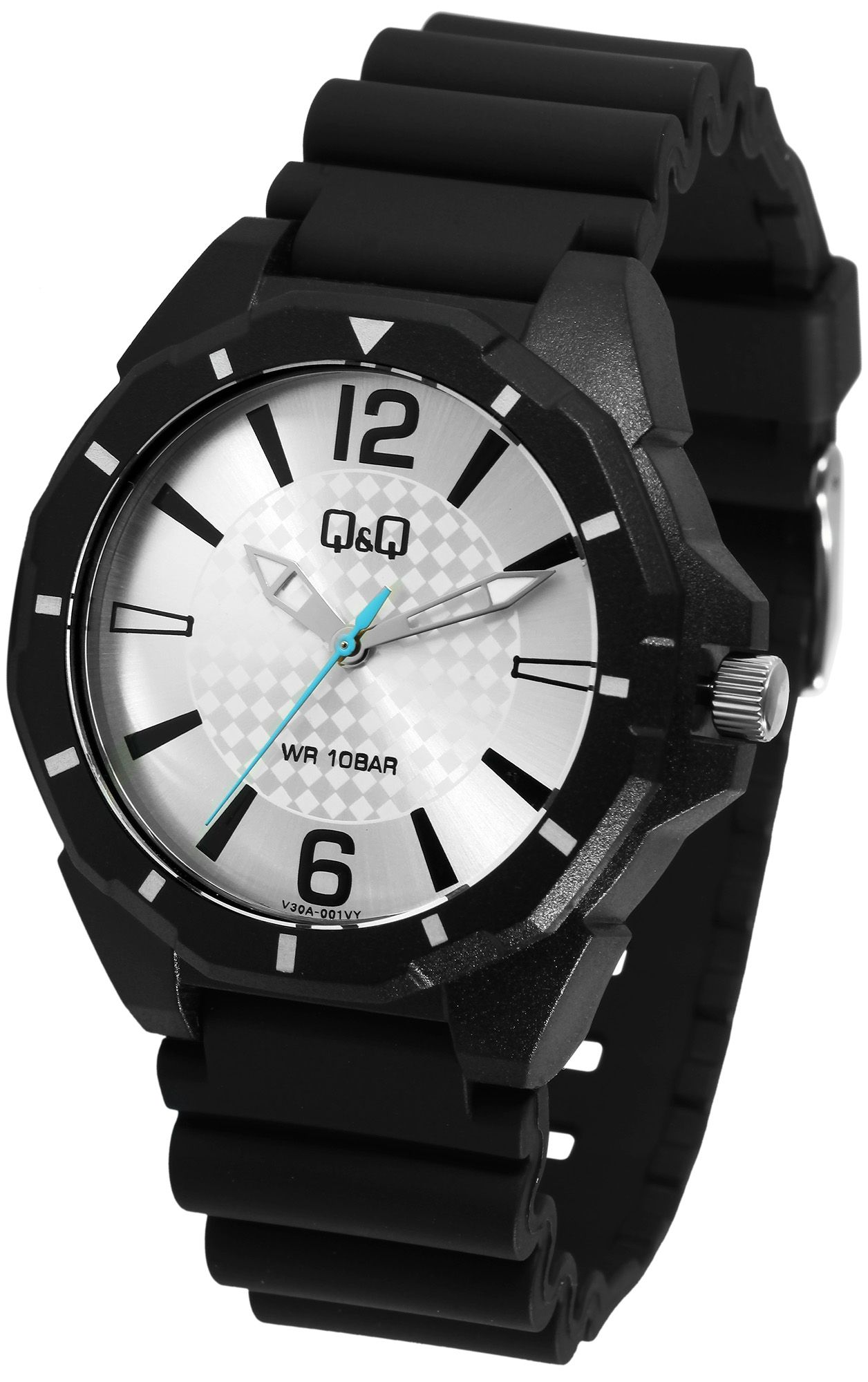 Q&Q Herrenuhr mit Resinband, Ø 43 mm, schwarz/silberfarben