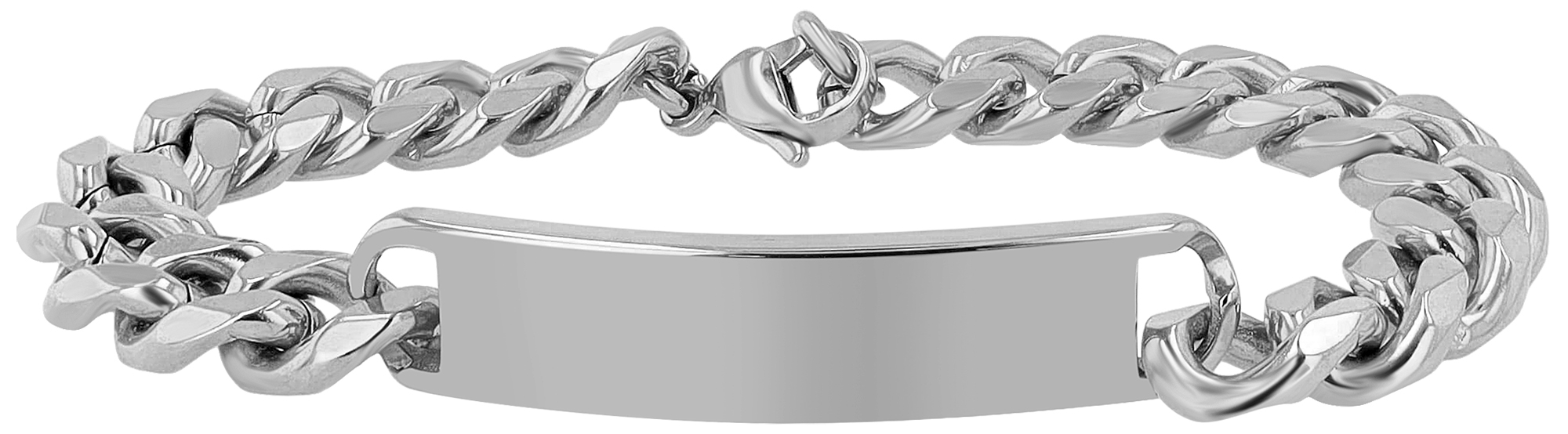 "Rokas", Akzent Panzerarmband, Edelstahl, Gravurplatte, poliert, silberfarben, 21,5 cm