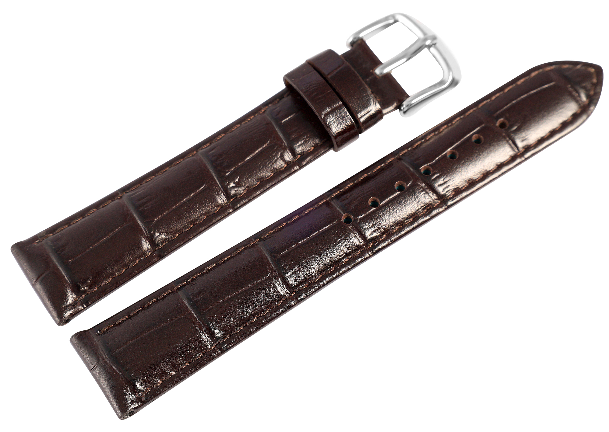 Uhrenarmband aus Echt Leder, Kroko-Optik, dunkelbraun, 18 mm