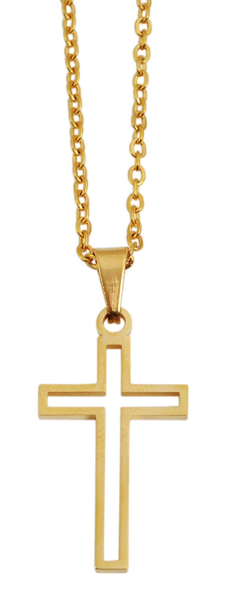 "Hafsa" Edelstahl Kette (43+5 cm) mit Anhänger - Kreuz, goldfarben