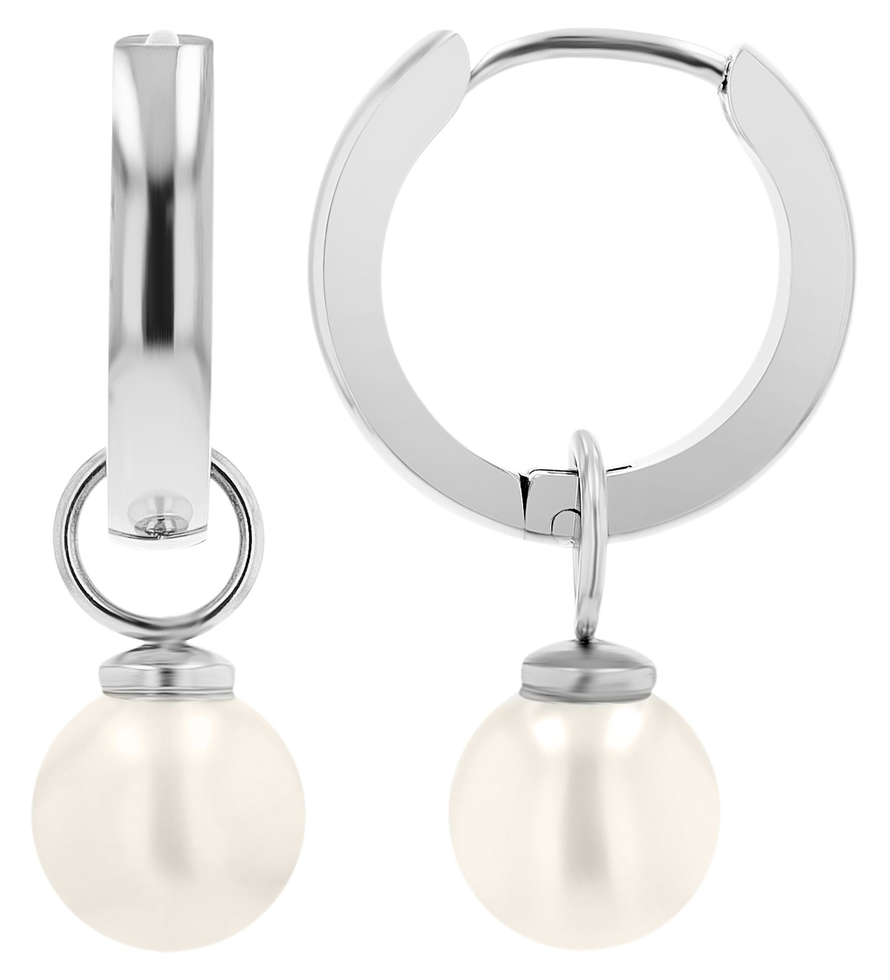 "Amapola" Akzent Creolen mit Ø 8 mm Perle, Edelstahl, silberfarben