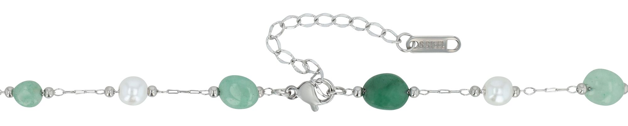 Akzent Halskette "Asude", Edelstahl, Süßwasserperlen und Natursteine