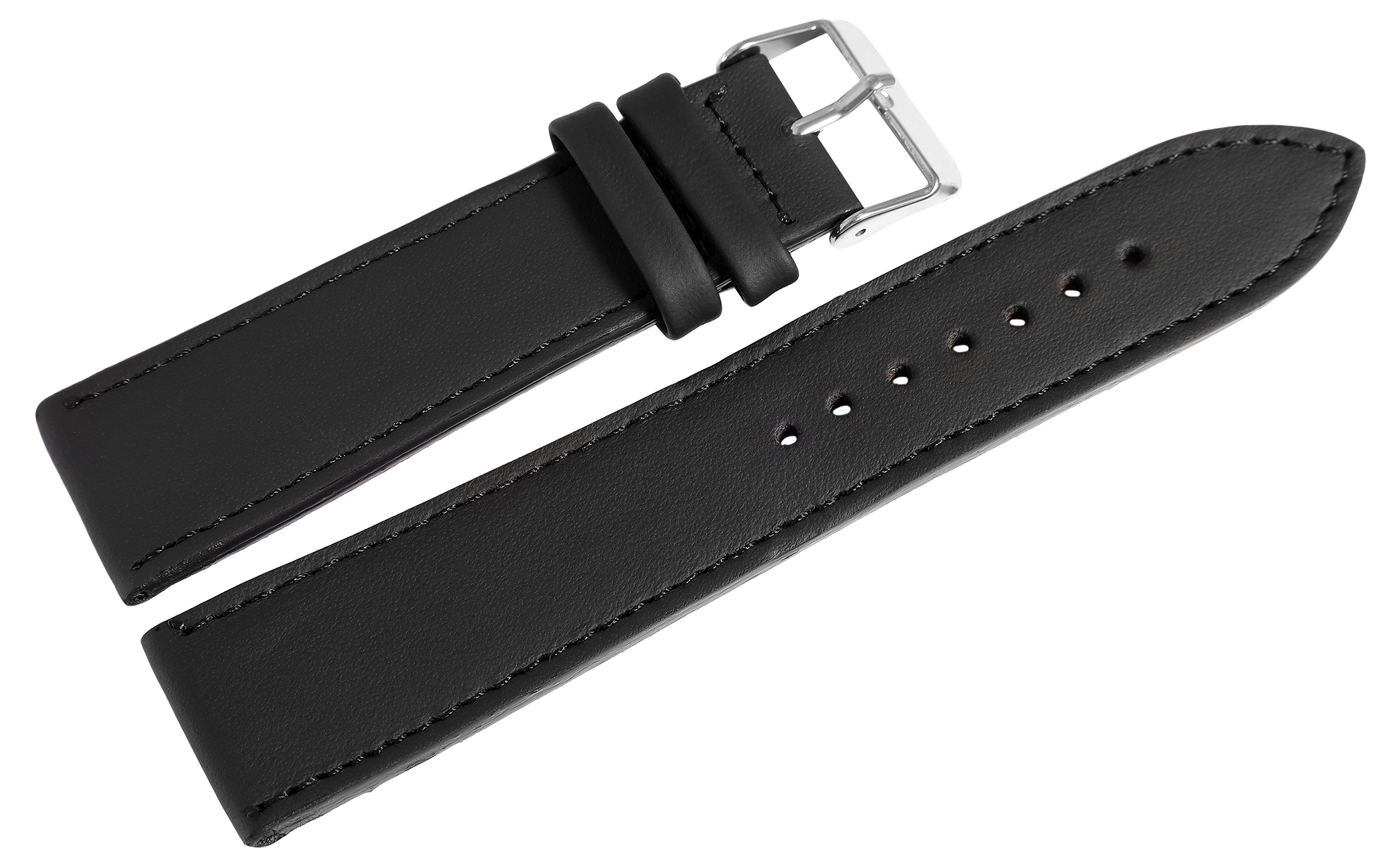 Echtleder Uhrenarmband, schwarz, flach, VE-6, 20 mm
