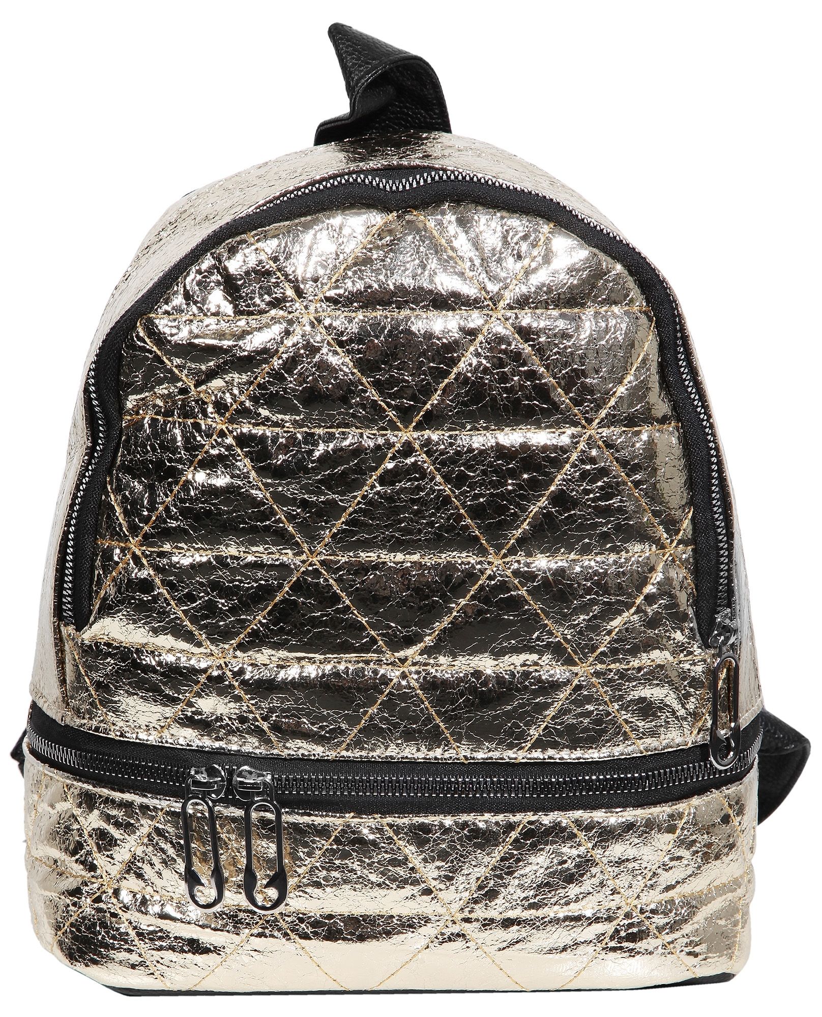 Damen-Rucksack aus Lederimitat, goldfarbig, schwarz, Länge: 26 cm / Breite: 23,5 cm / Stärke: 11,5 cm