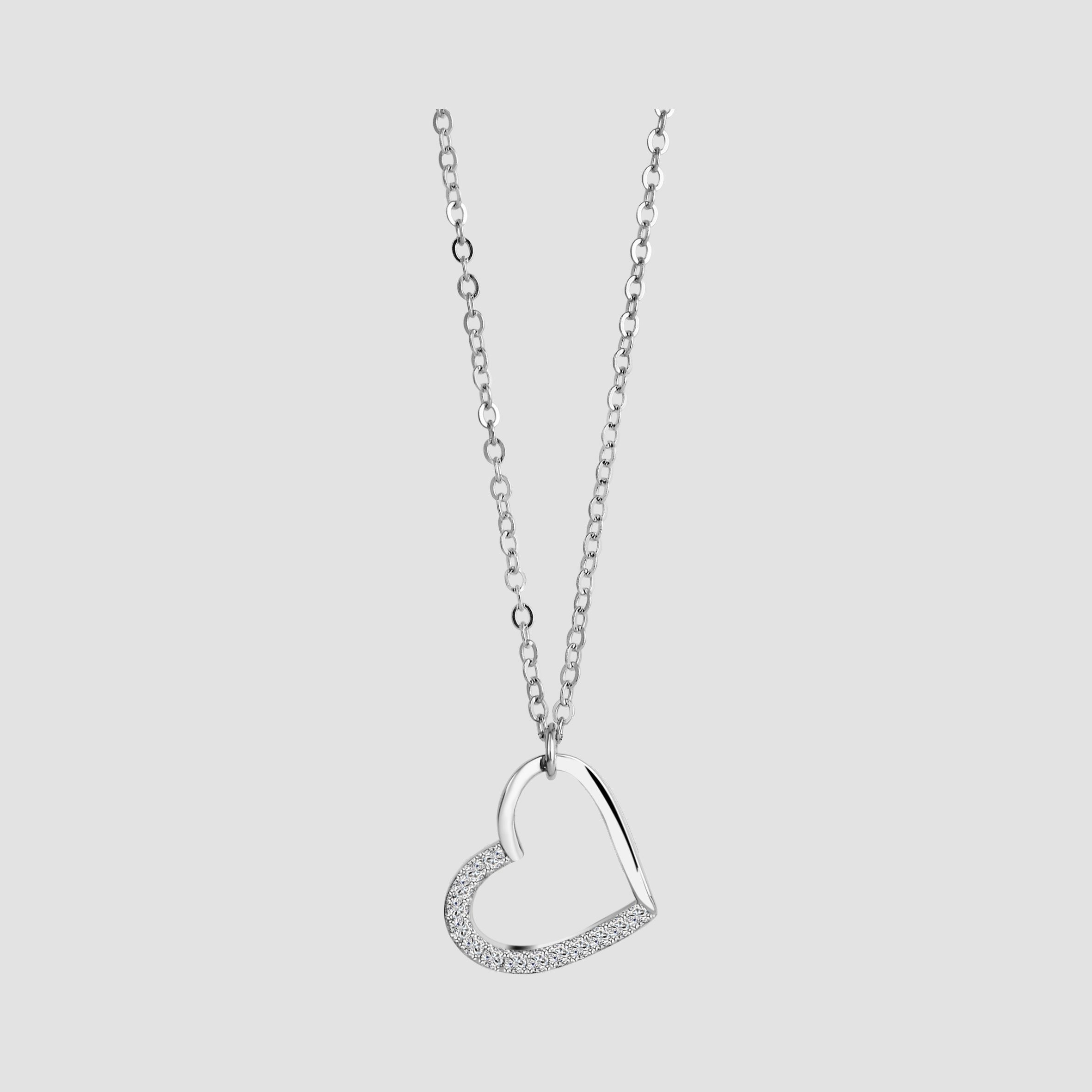 925/- Echt Silber Halskette "Carla", Herzanhänger, Zirkoniabesatz, 925/rhodiniert