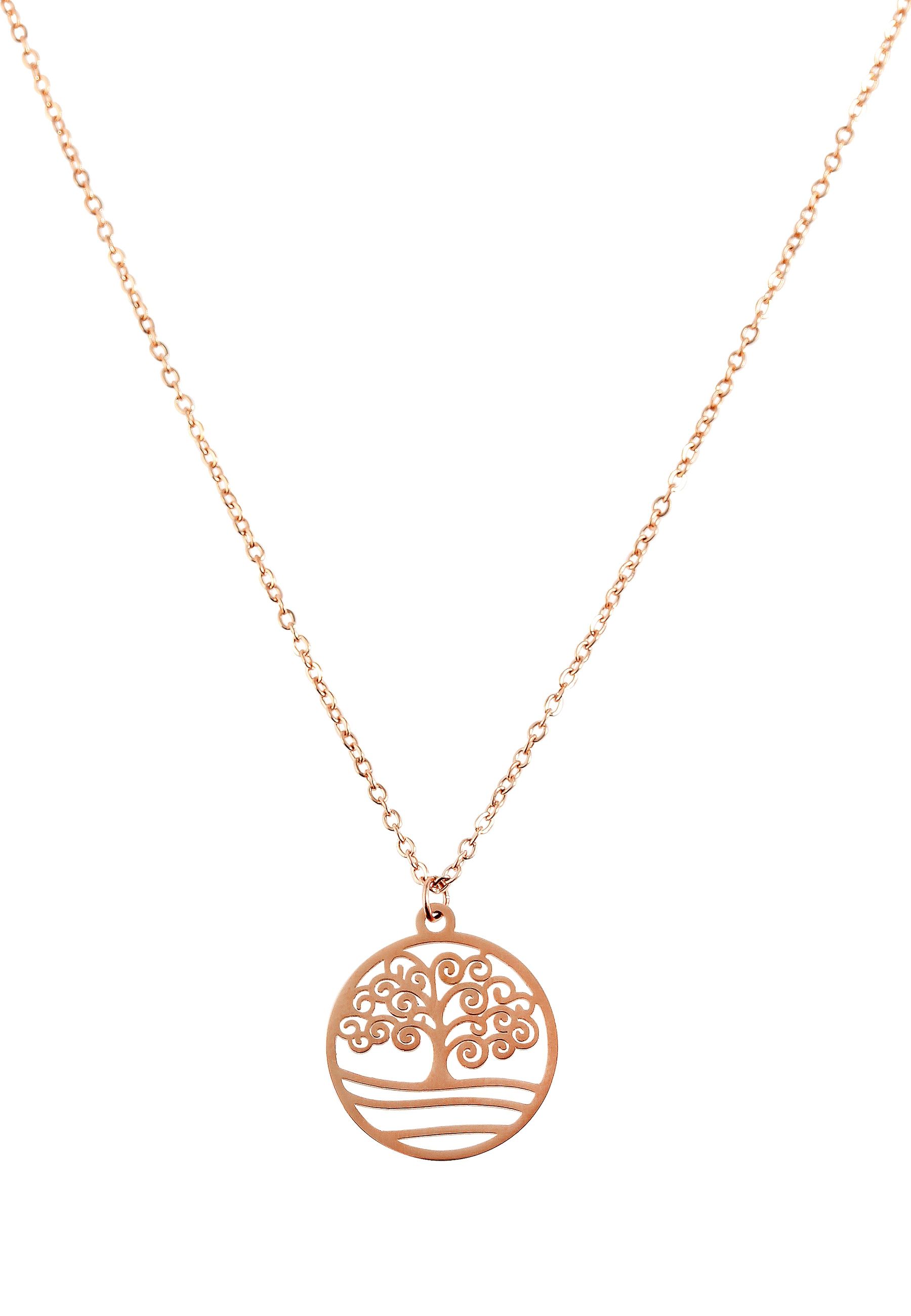 "Eleha", Edelstahlkette, Baum des Lebens mit Anhänger, Länge 43 cm, roségoldfarbig