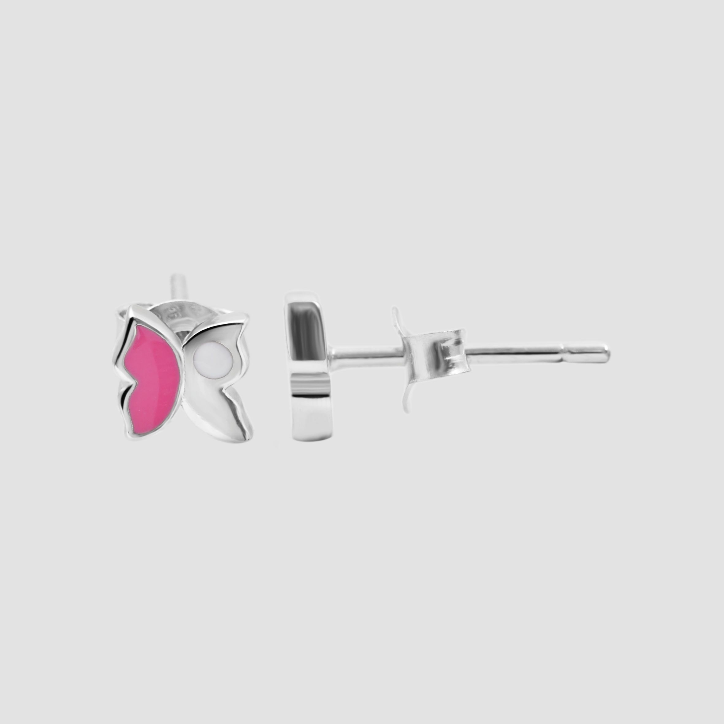 925/- Echt Silber Kinder Ohrstecker "Shana", Schmetterling, 925/rhodiniert