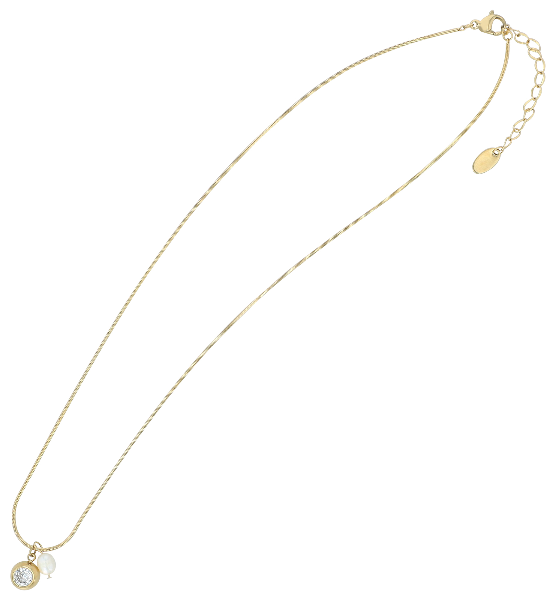 "Alyssa" Edelstahlkette mit Anhänger Zirkonia und Süßwasserperle 41 + 5 cm, goldfarben