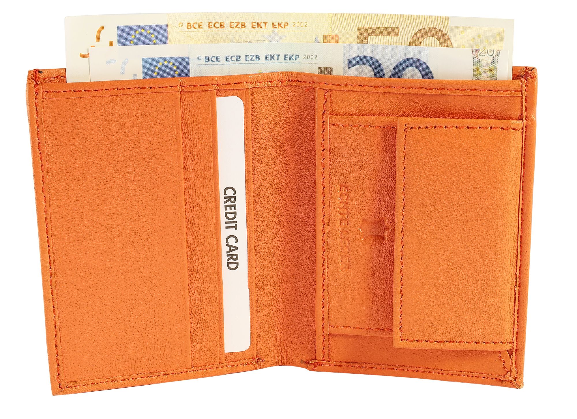 Excellanc Mini-Geldbörse aus Echtleder, Hochformat, orange