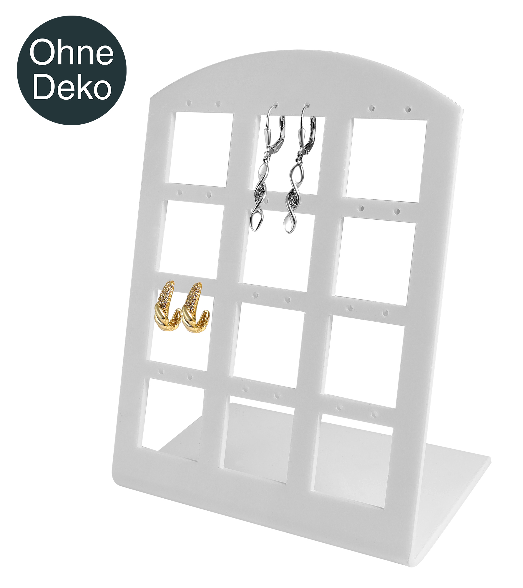 Display für 12 Ohrringe (Dekoserie Shiny), Kunststoff, 13,5 cm, weiß