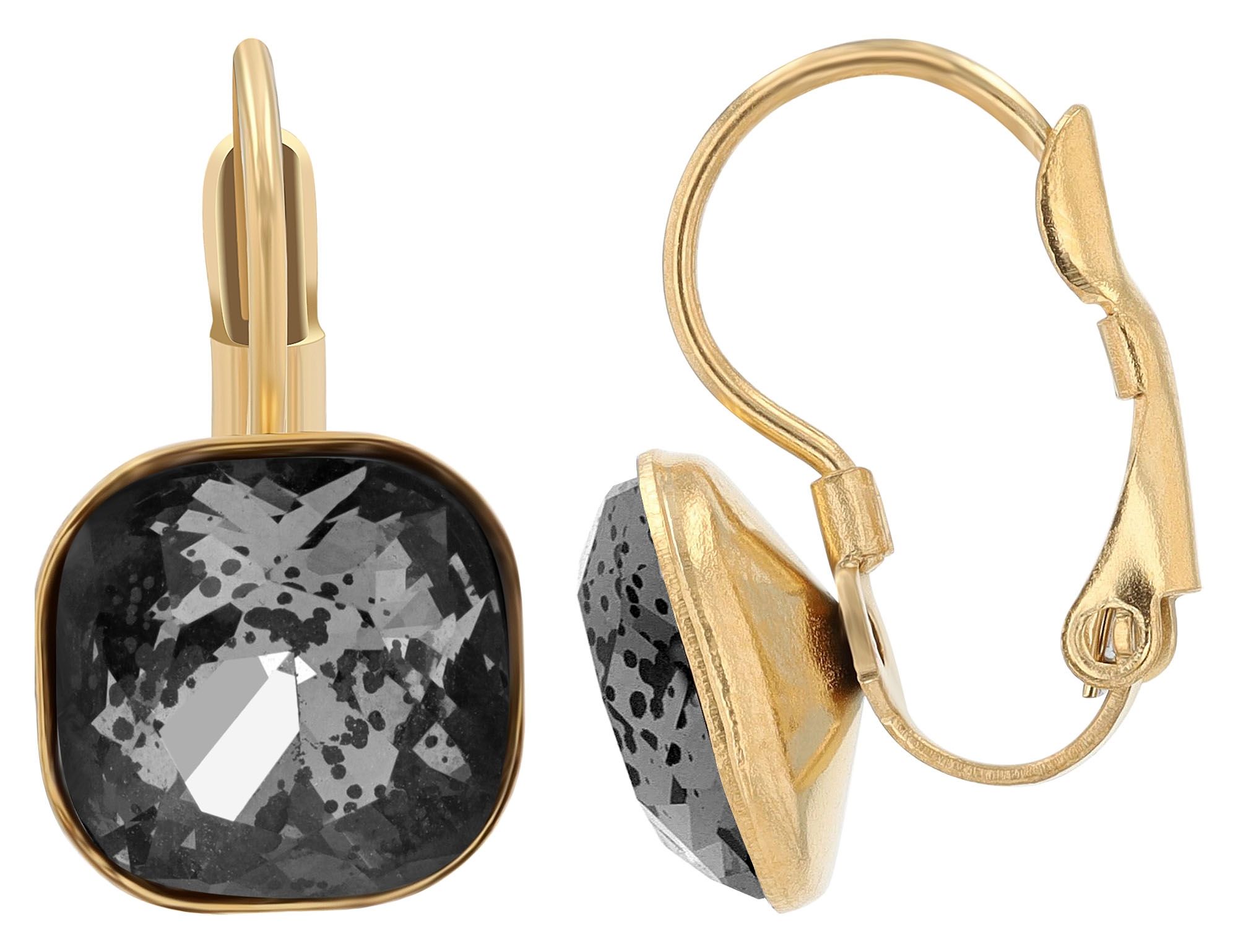"Lia" - Schmuckset, Kette (45cm) mit Anhänger und Ohrhänger, Edelstahl, goldfarben + anthrazit