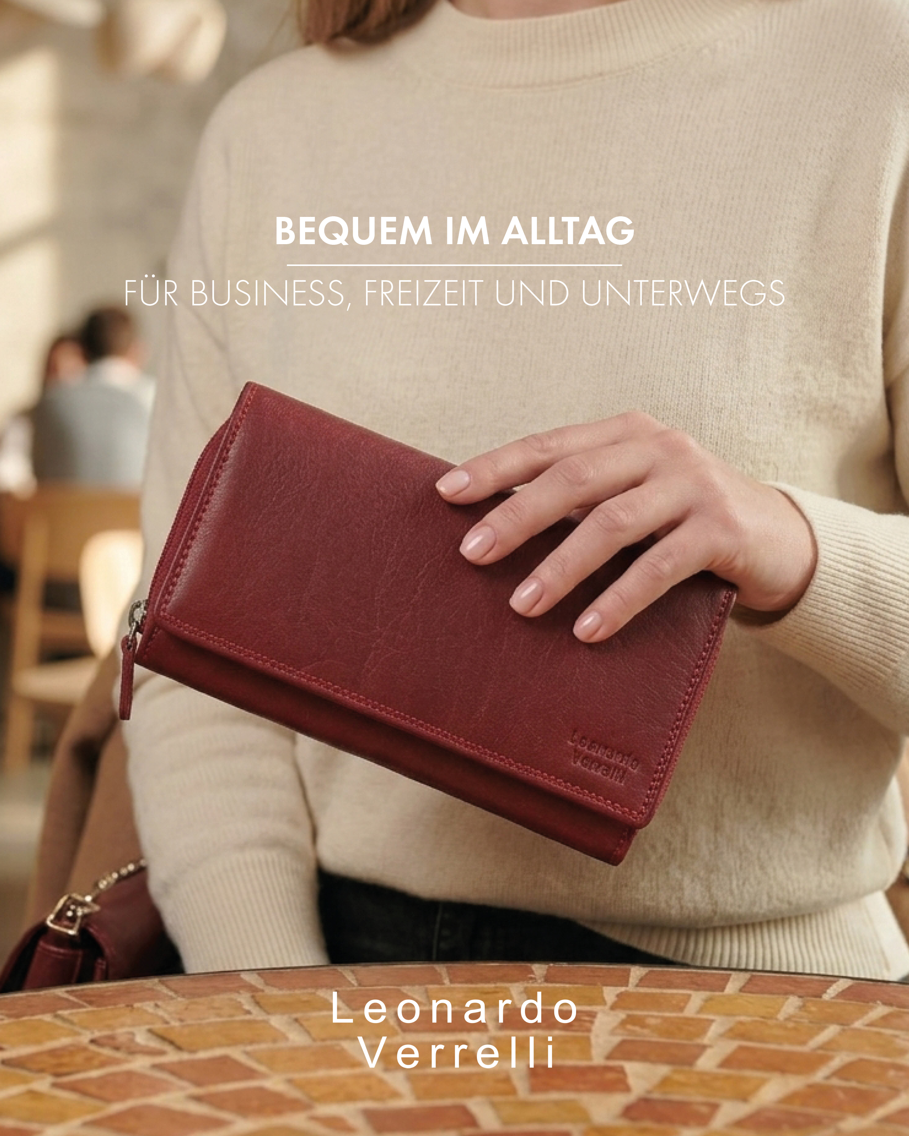 Leonardo Verrelli Damen Geldbörse, Echtleder (Nappa), RFID, Querformat, rot