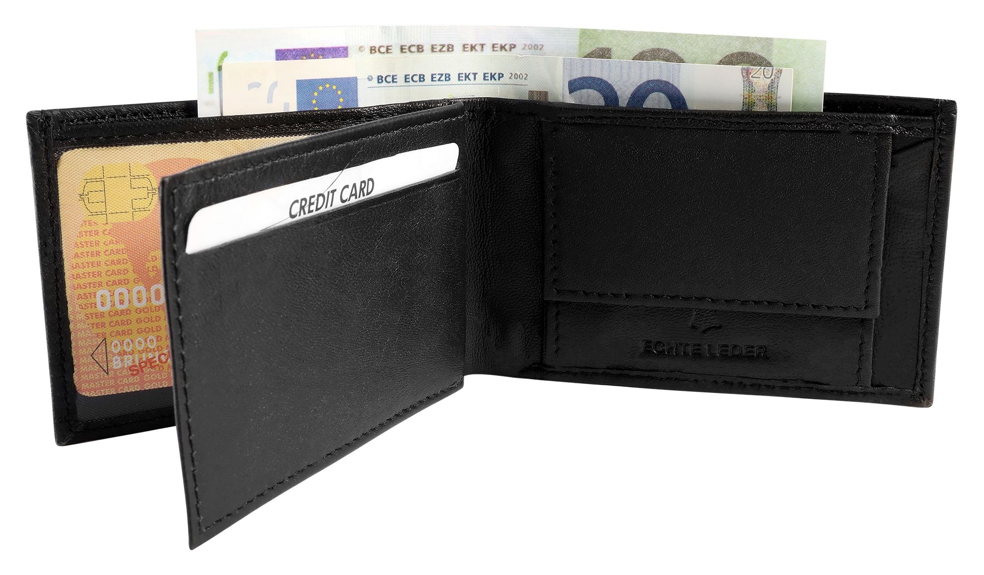 Excellanc Mini-Geldbörse aus Echtleder in schwarz