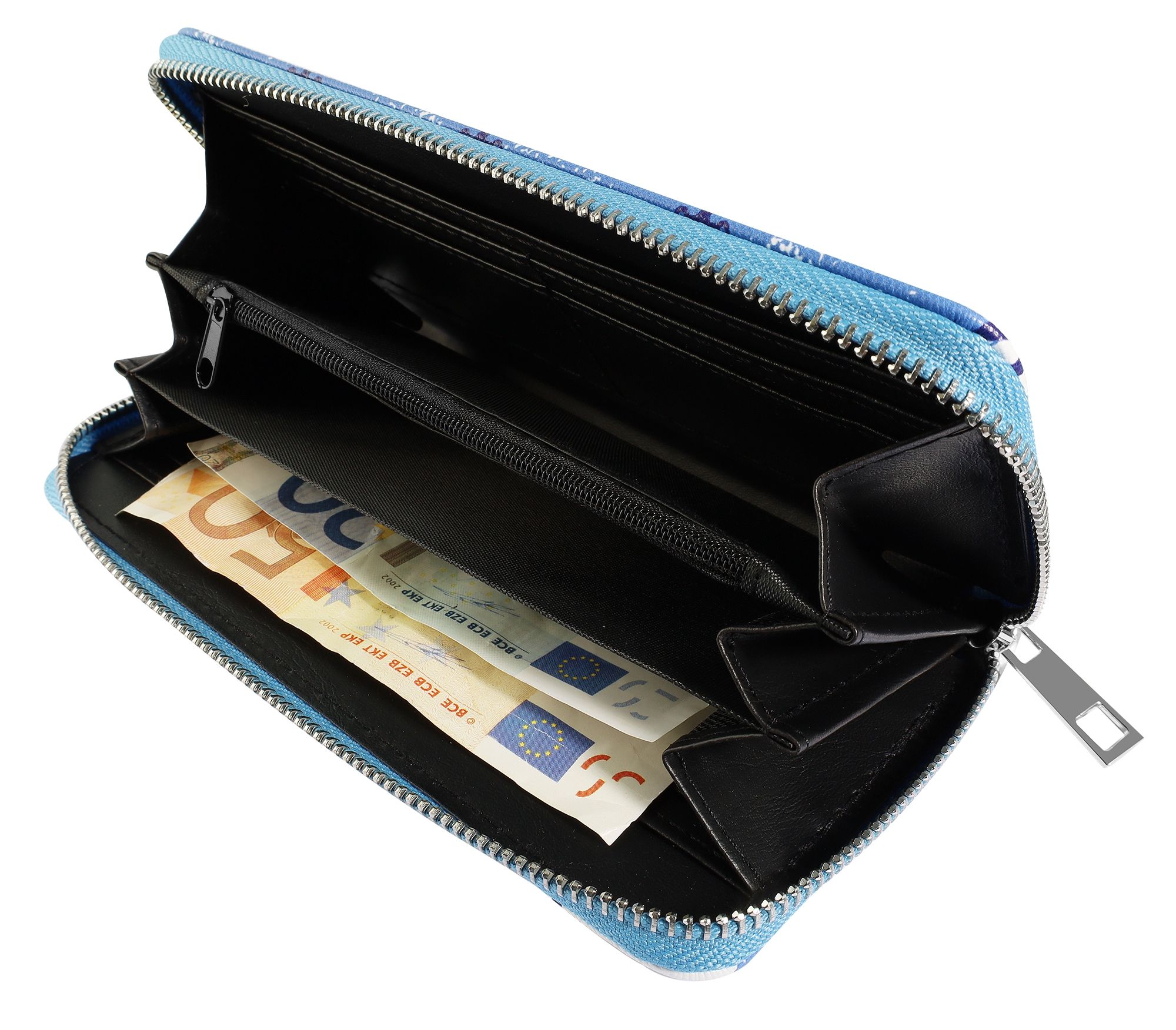 Cham Cham Damengeldbörse aus Lederimitat, martimes Design, blau/weiß mit dunkelblauen Ankern