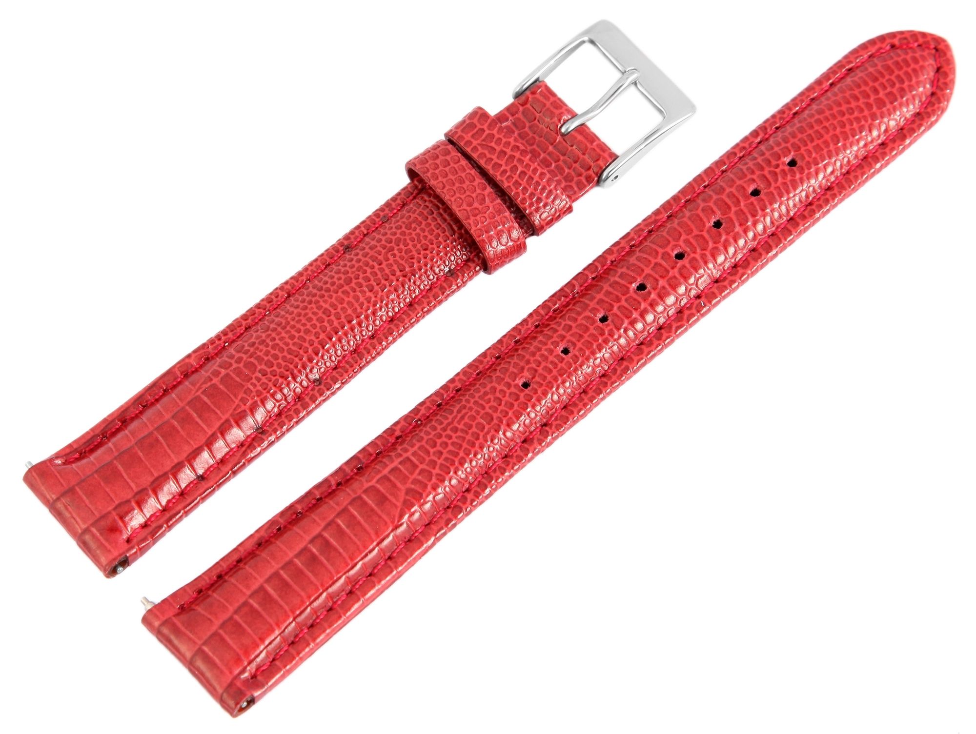 Echtleder-Uhrenarmband, rot, Schlangenoptik, 16 mm