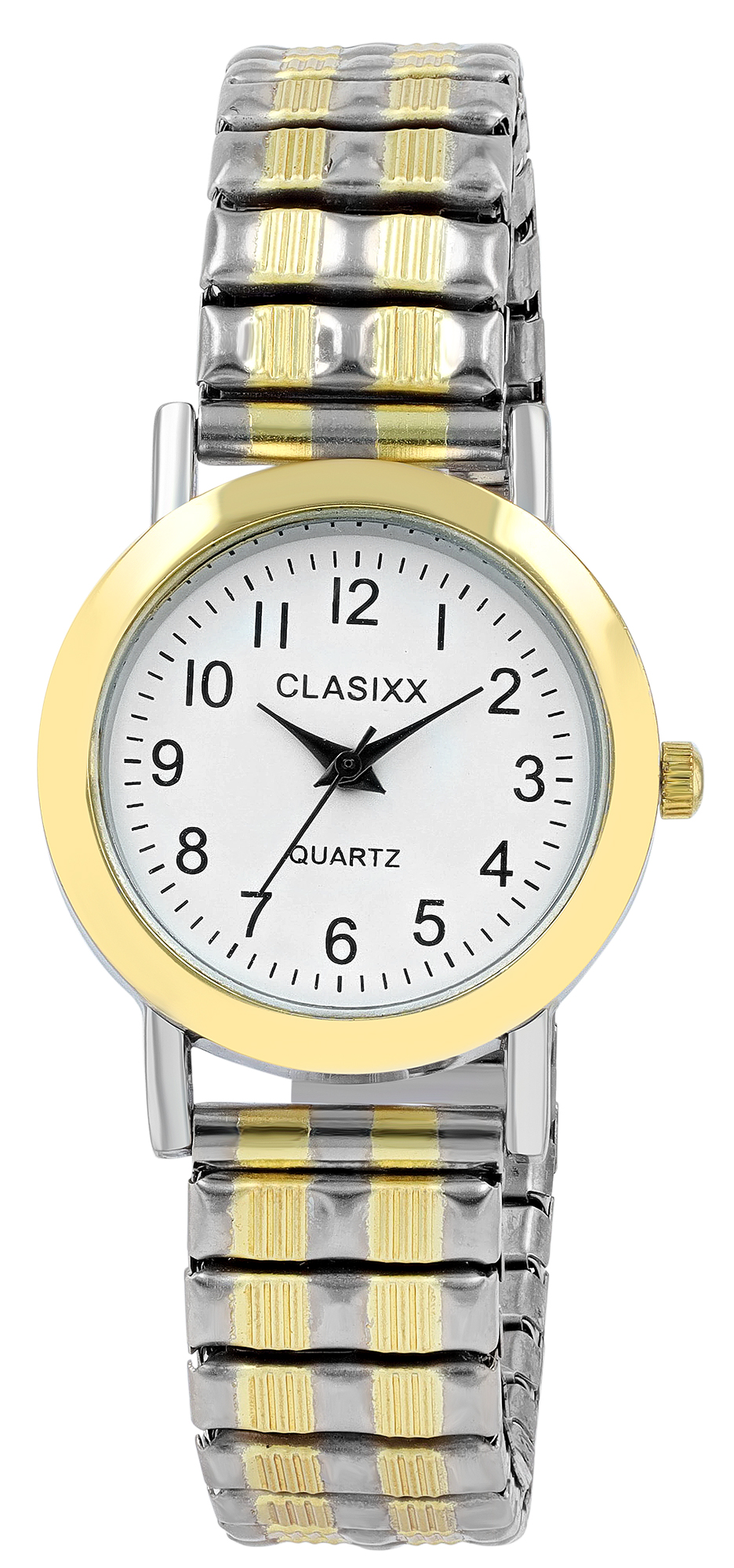 CLASIXX  Damenuhr mit Edelstahl-Zugband, Ø 28 mm, bicolor/ weiß