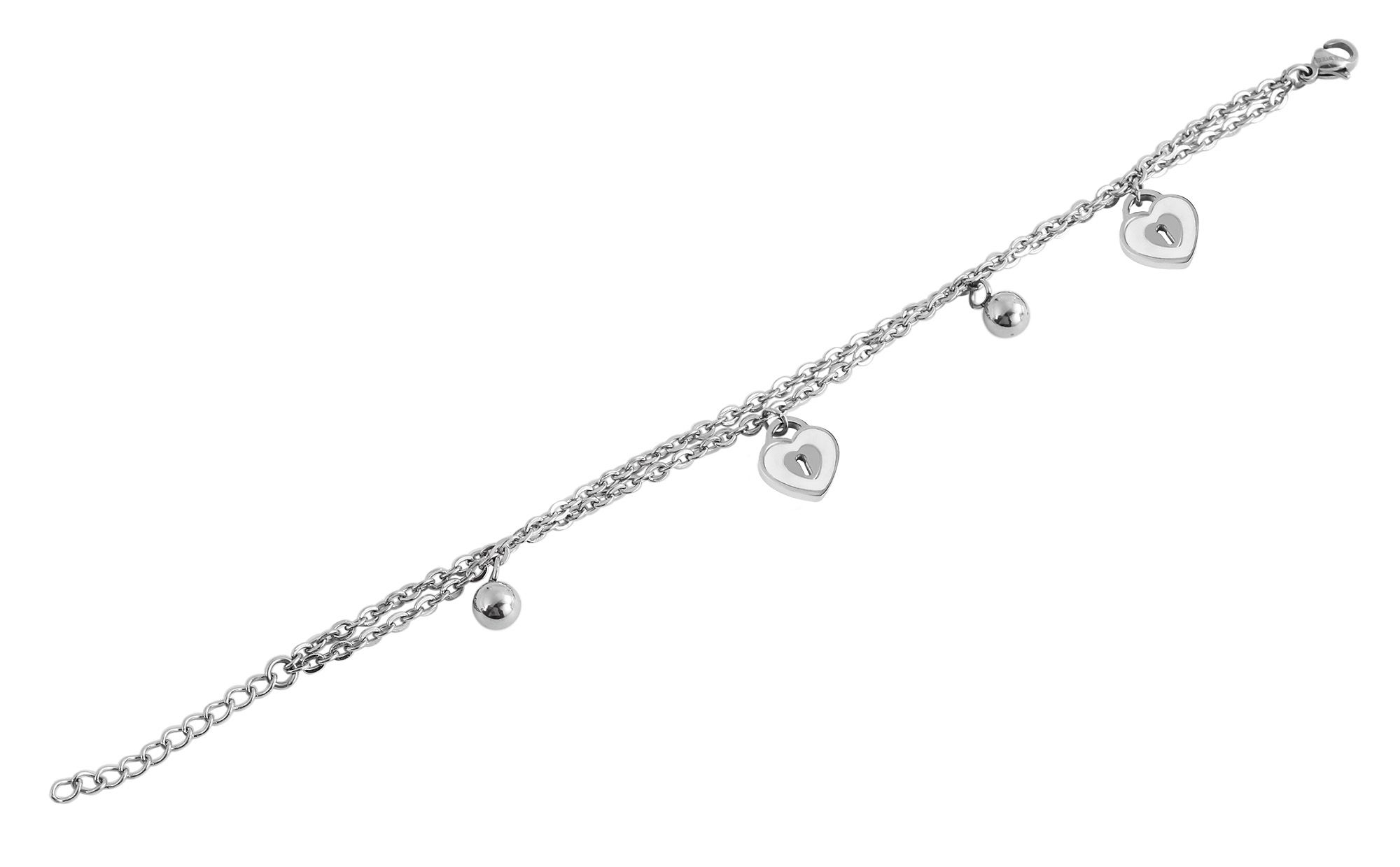 Akzent Armband aus Edelstahl, Herz & Kugeln, silberfarben