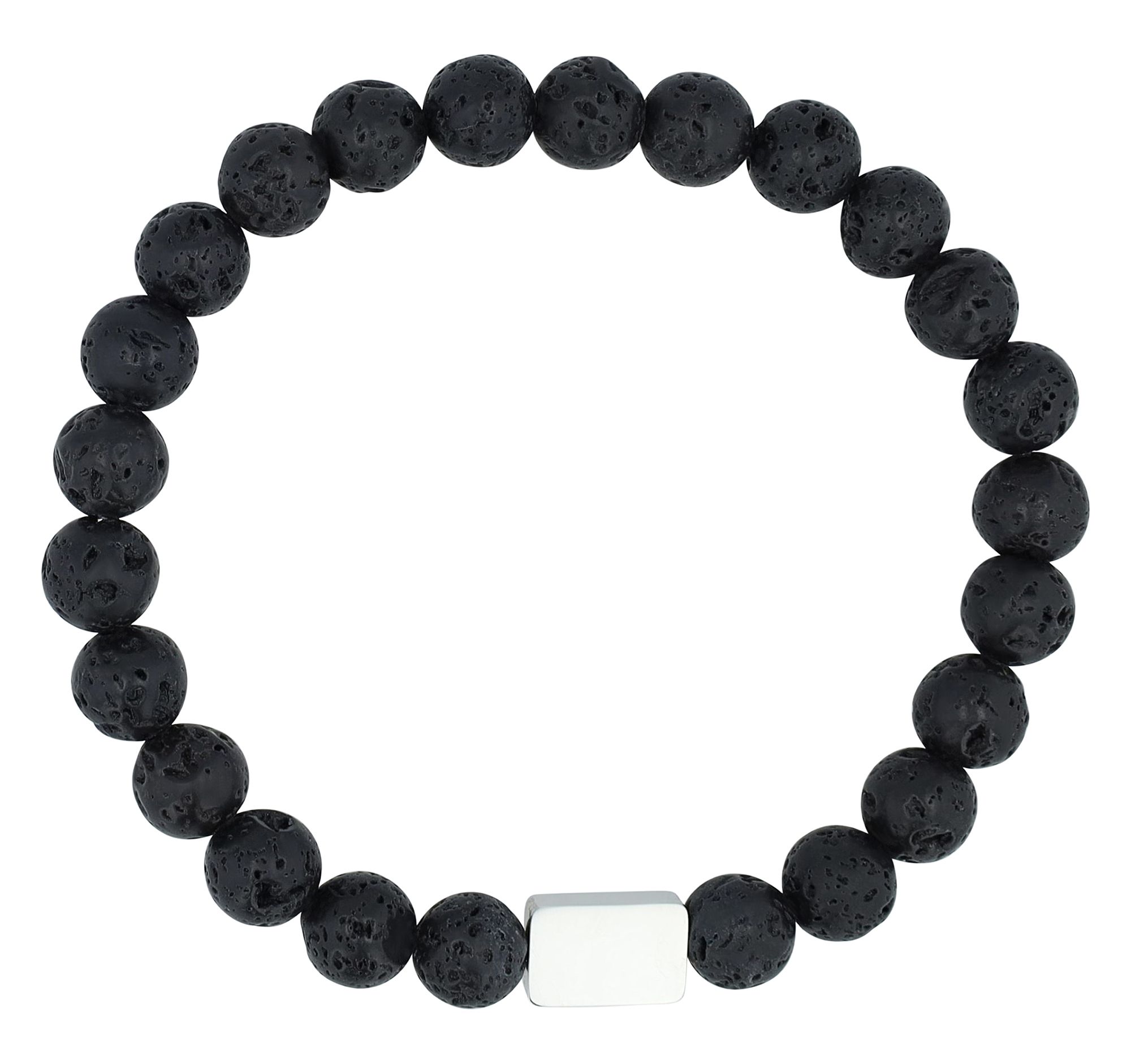 "Soren" Akzent Kugelarmband, Naturstein (lava stone), personalisierbar, silberfarben