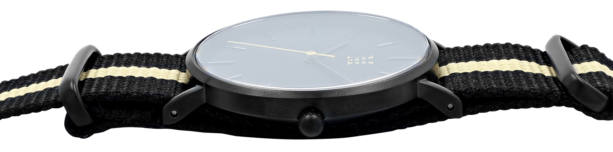 Moderno Milano Edelstahl Damenuhr 36,5 mm, Saphirglas & Nylon-NATO-Band (Schwarz-Beige), schwarz