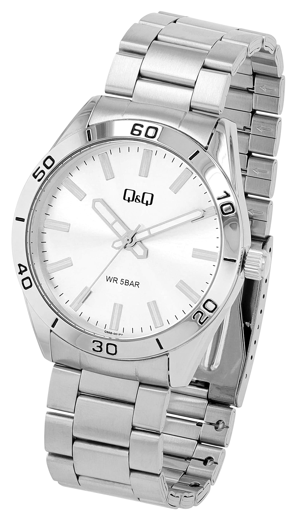 Q&Q Herrenuhr mit Edelstahlband, Ø 43 mm, silberfarben/ weiß